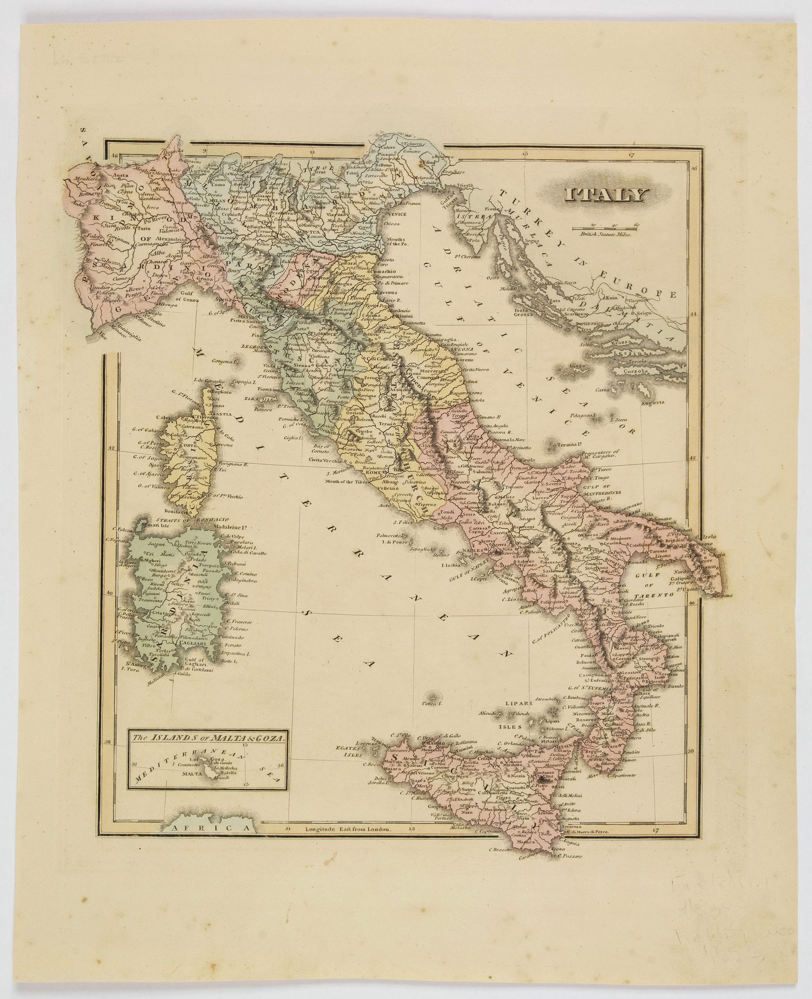 FIELDING LUCAS., Italy., antique map, old maps