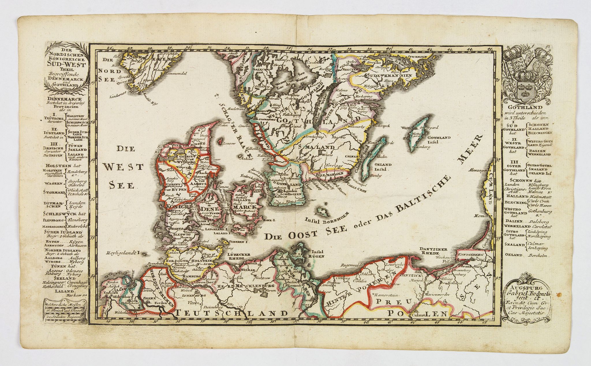 BODENEHR, G., Der Nordischen Konigreiche Sud-West Theil., antique map, old maps
