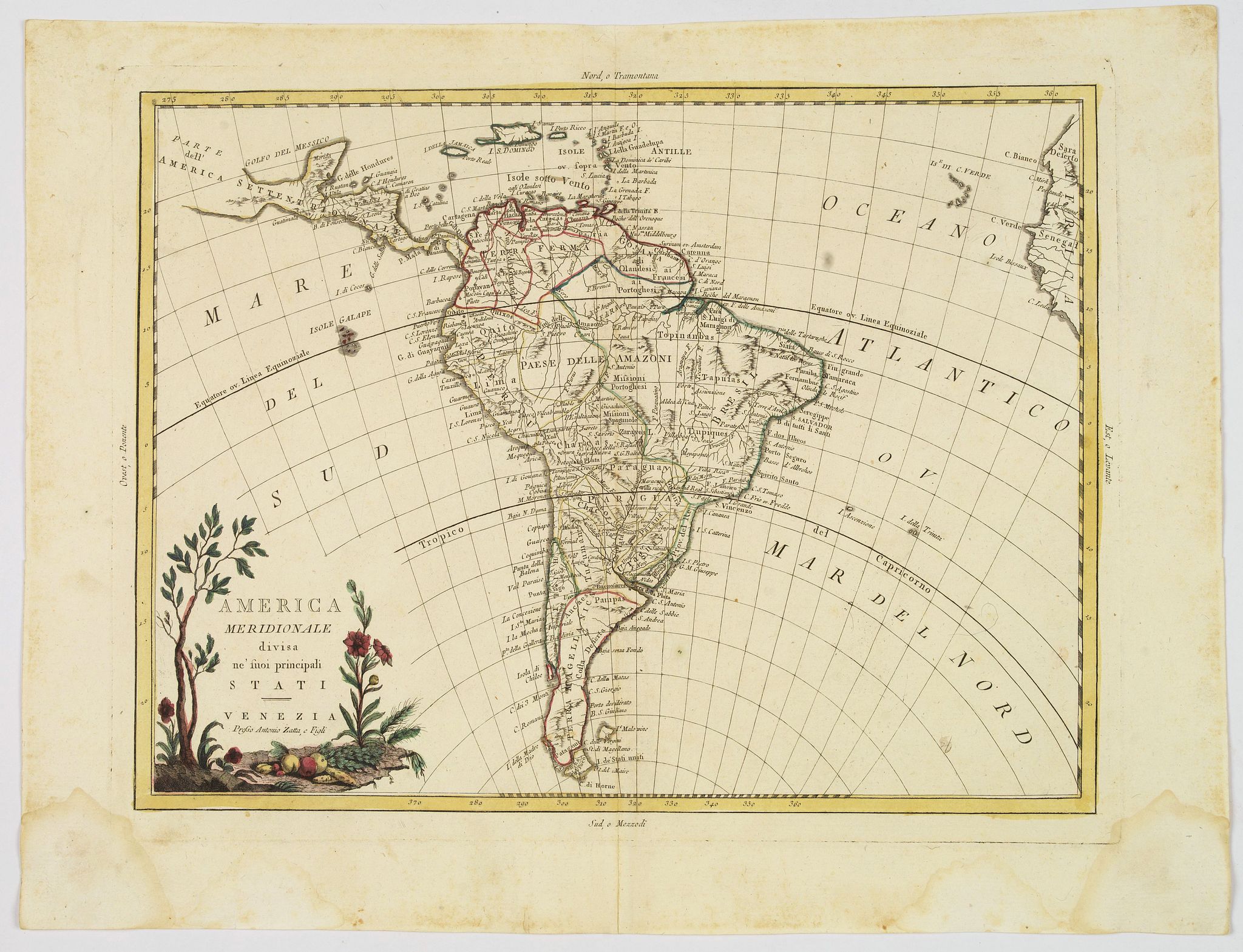 ZATTA, A., America meridionale divisa ne'fuoi principali Stati., antique map, old maps