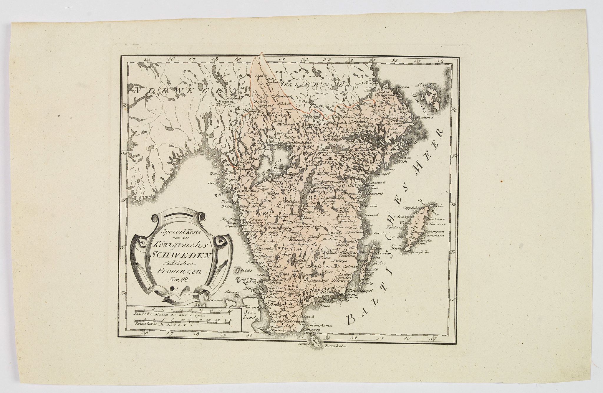 VON REILLY, F.J.J., Spezial Karte vom des Konigreichs Schweden sudlichen Provinzen. . ., antique map, old maps