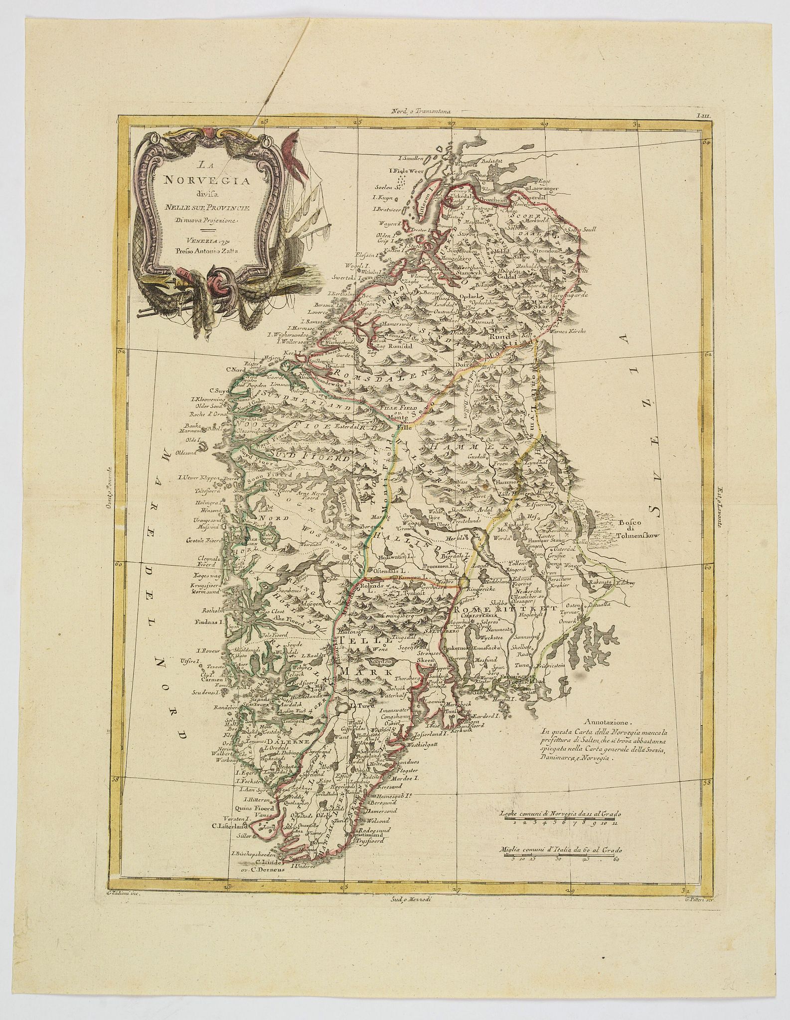 ZATTA, A., La Norvegia divisa Nelle Sue, Provincie Di nuova Projezione., antique map, old maps