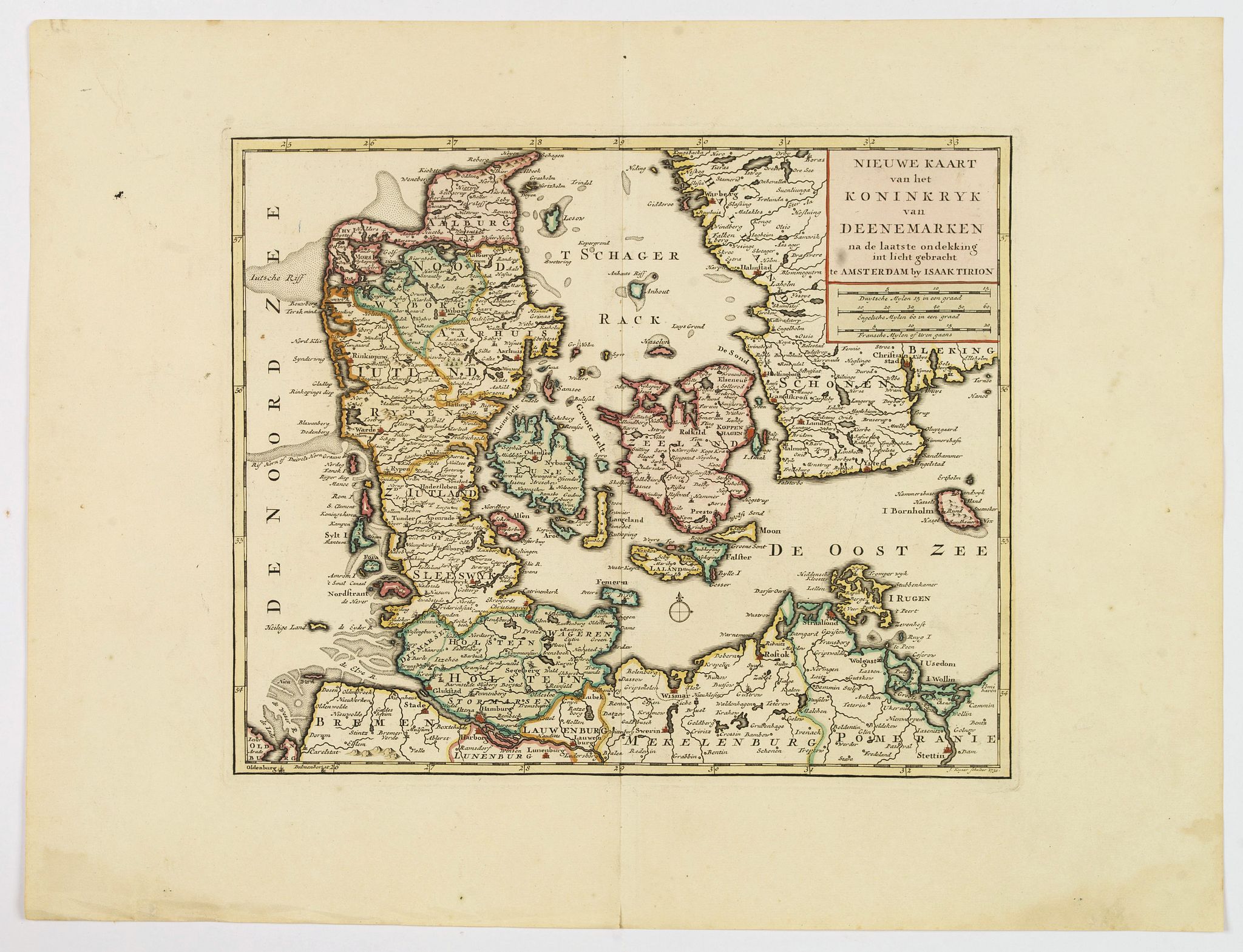TIRION, I., Nieuwe kaart van het Koninkryk van Deenemarken, antique map, old maps