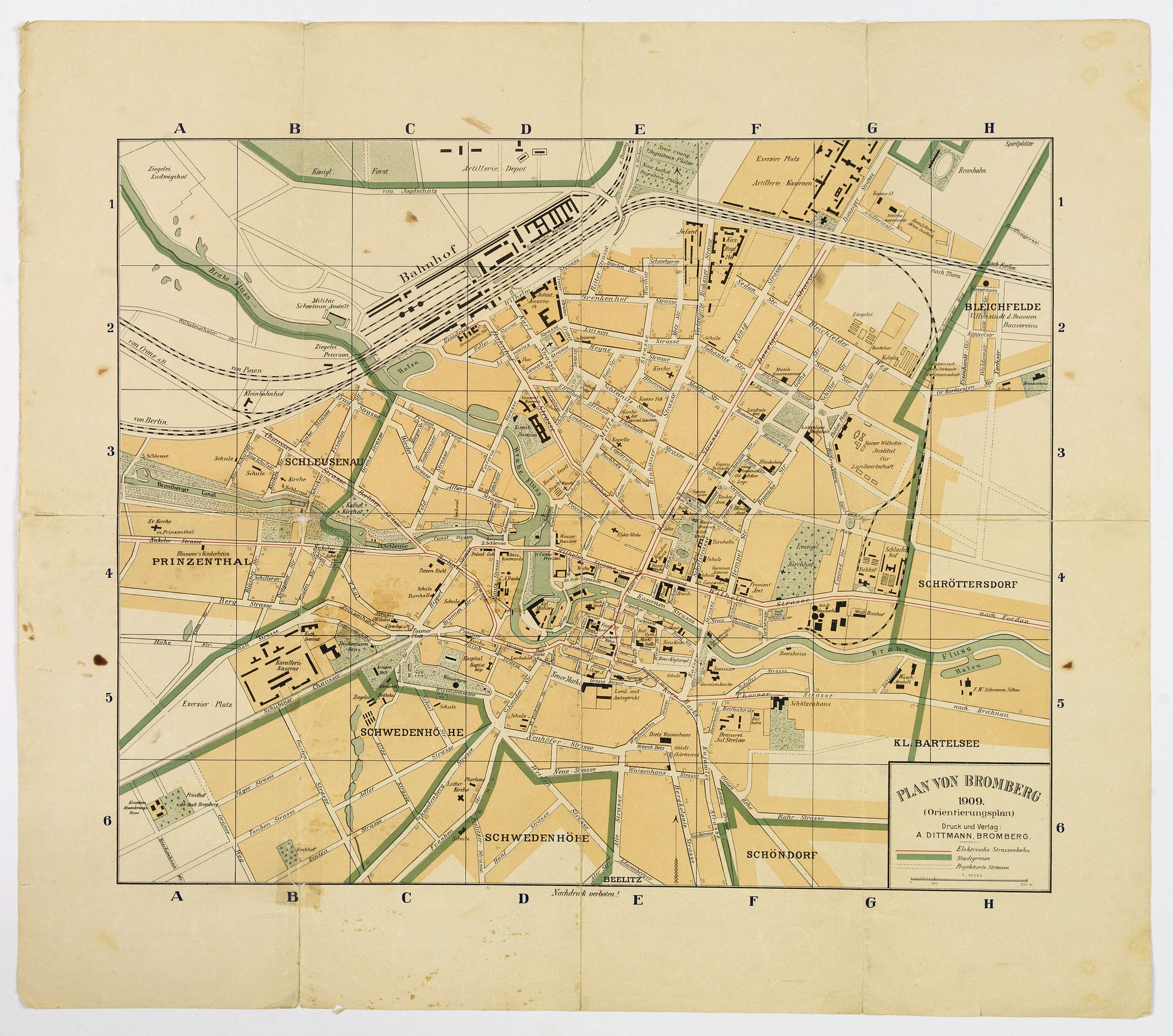 DITTMANN, A., Plan von Bromberg., antique map, old maps