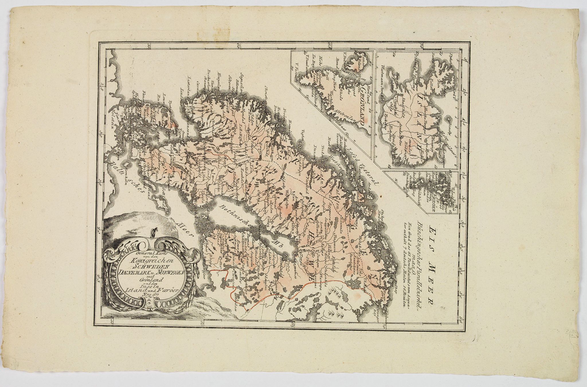 VON REILLY, J.J.F., General Karte von den Konigreichen Schweden Daenemark u Norwegen mit Gronland und den Inseln Island und Foeroer., antique map, old maps