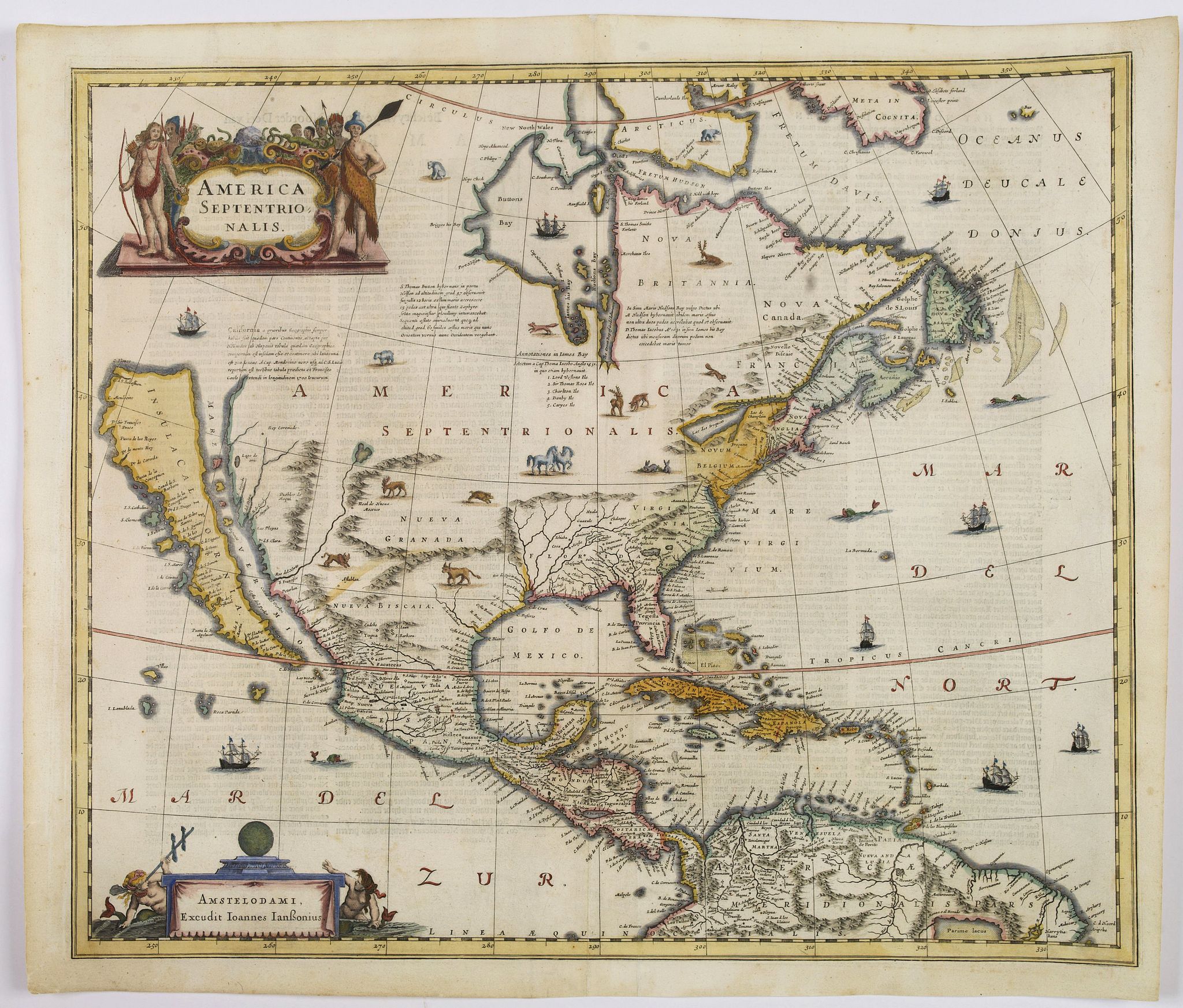 JANSSONIUS, J., America Septentrionalis., antique map, old maps