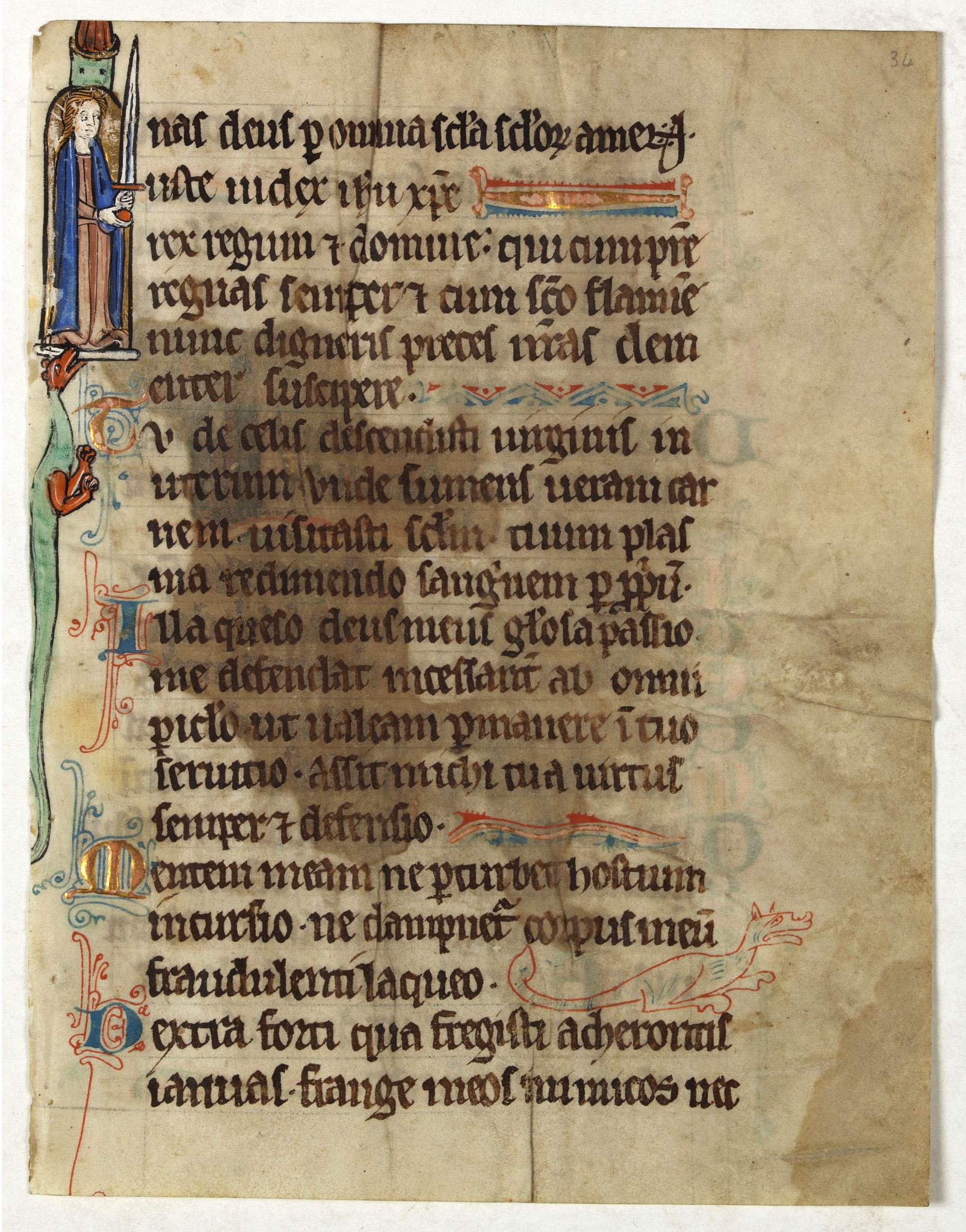 ANONYMOUS, Illuminated leaf from a lithurgical Psalter., antique map, old maps