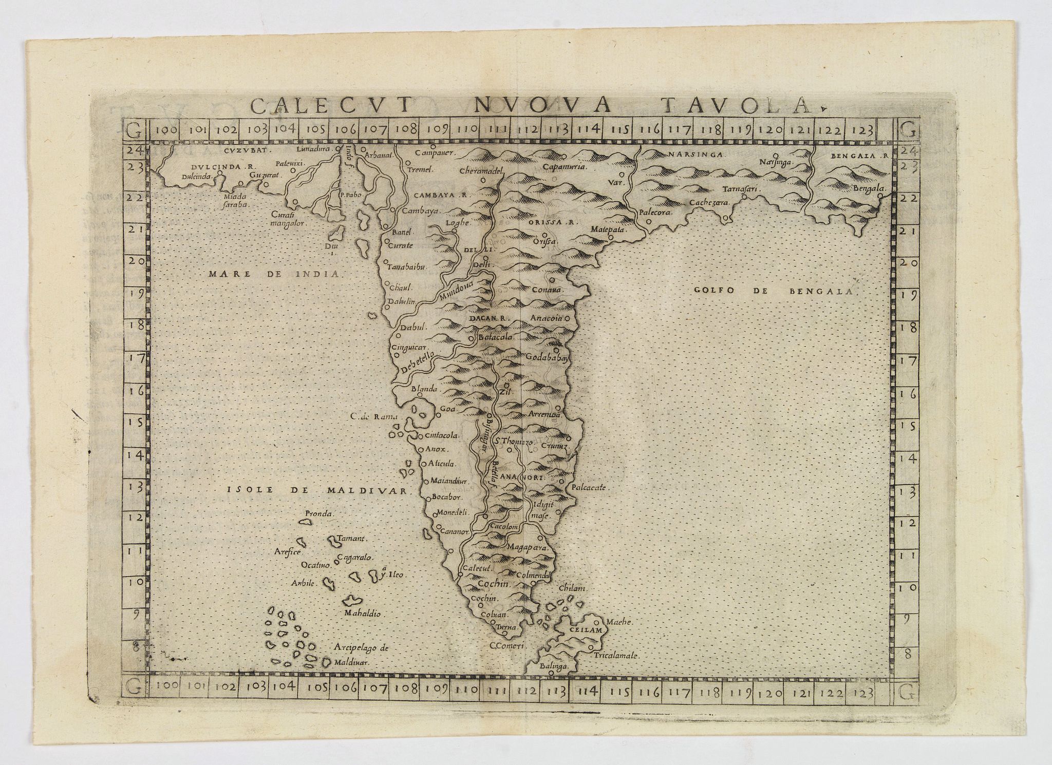 GASTALDI / RUSCELLI., Calecut Nuova Tavola., antique map, old maps