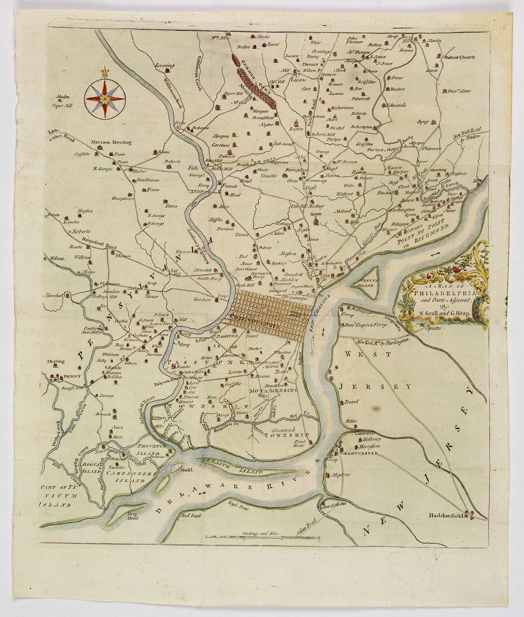 SCULL / HEAP., A Map of Philadelphia and Parts Adjacent., antique map, old maps