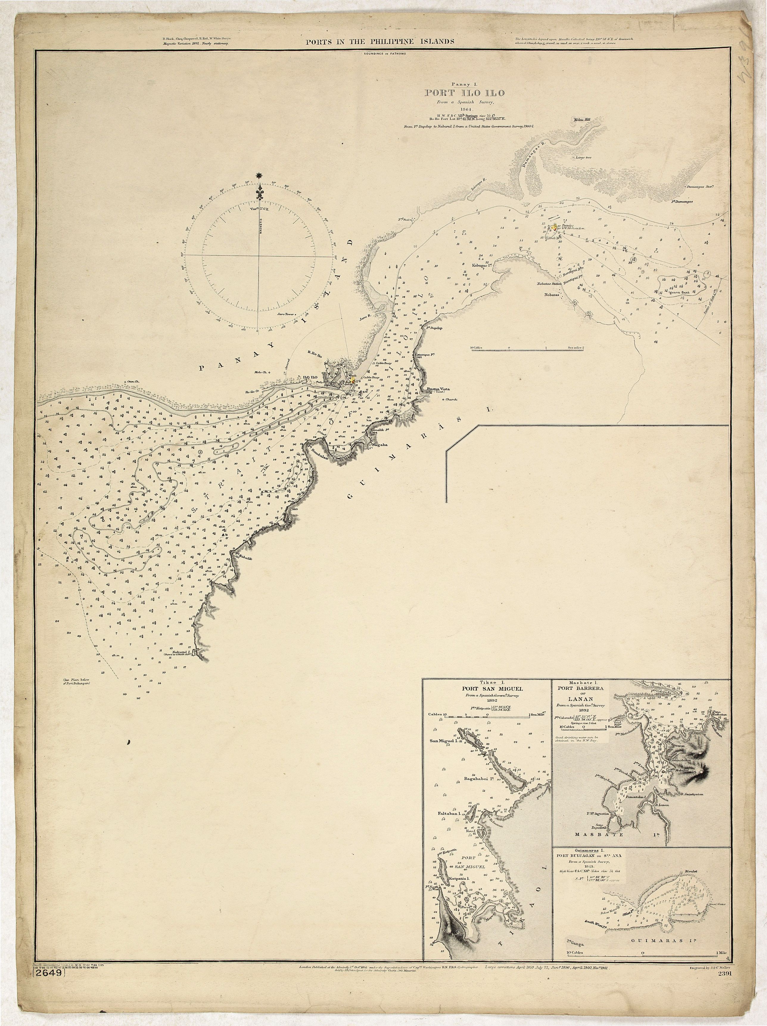 BRITISH ADMIRALTY CHART., Ports in the Philippine Island. Panay I. Port Ilo Ilo., antique map, old maps