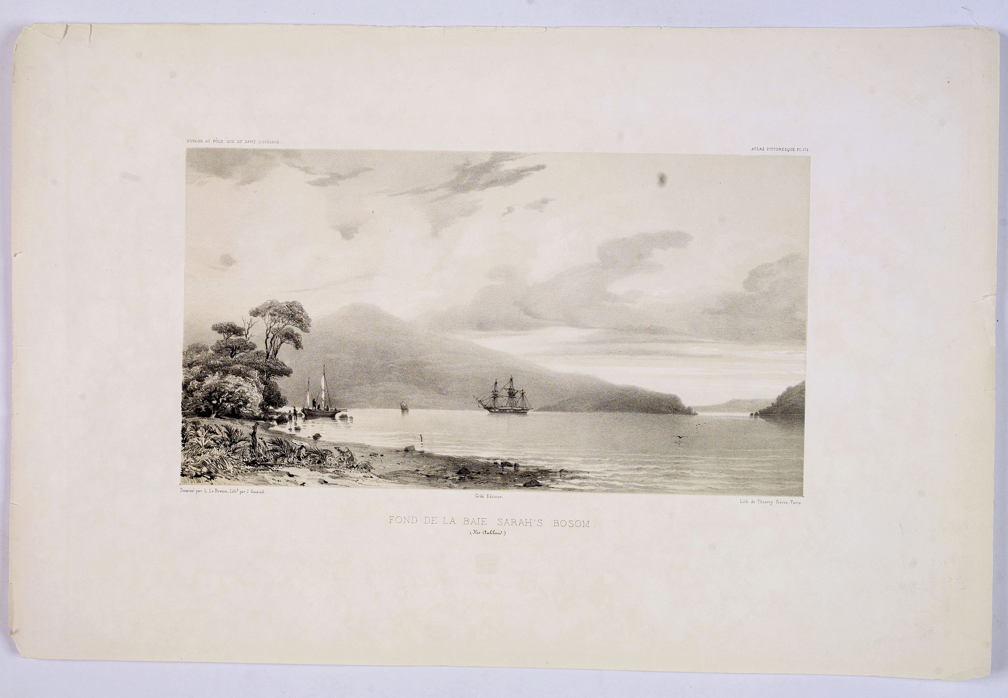 BRETON, Louis de., Fond de la Baie Sarah's Bosom (Iles Aukland) , antique map, old maps