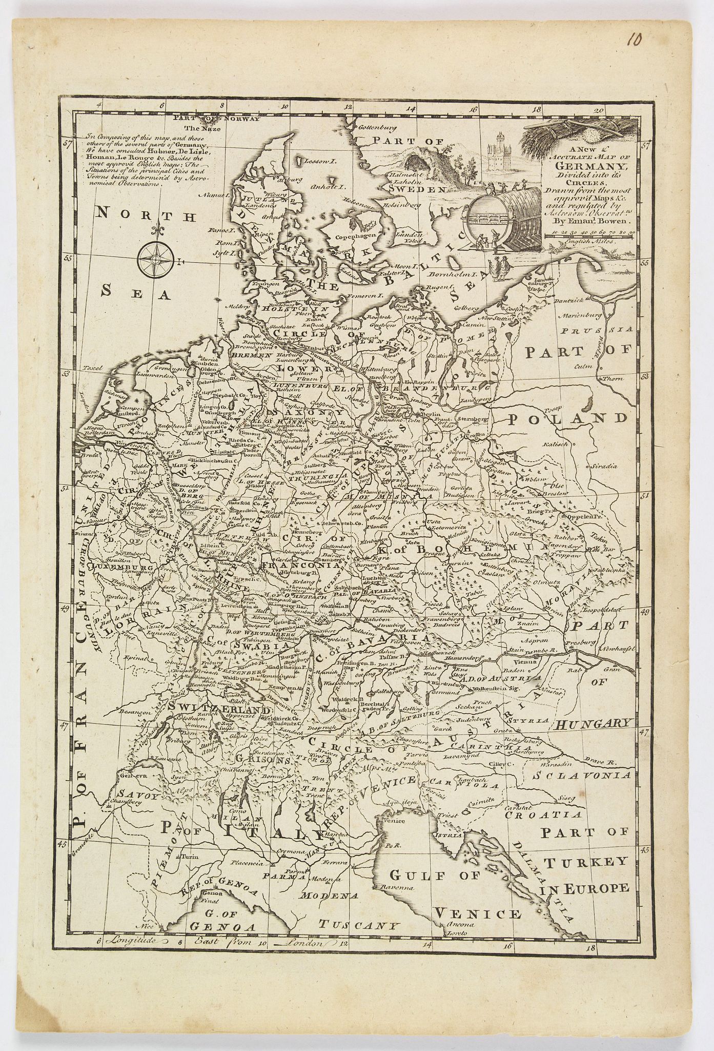 BOWEN, Emanuel., A New & Accurate Map of Germany, divided into its Circles. . ., antique map, old maps