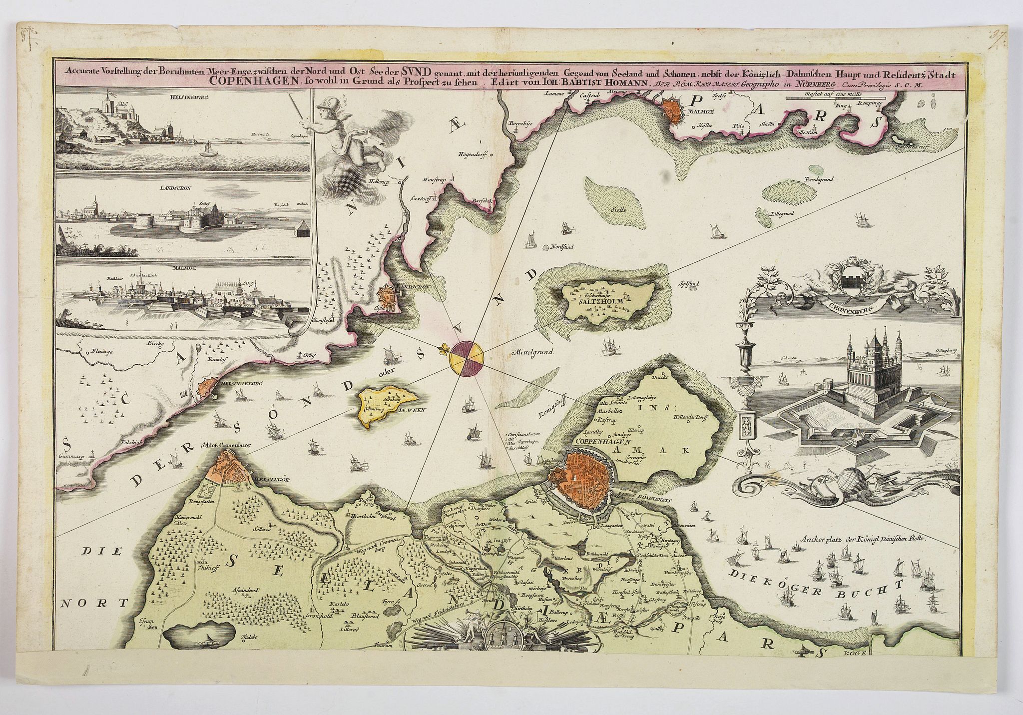 HOMANN, J.B., Accurate Vorstellung der Beruhmten Enge Zwischen der Nord und Ost See dur Sund Genant. . .Copenhagen. . ., antique map, old maps