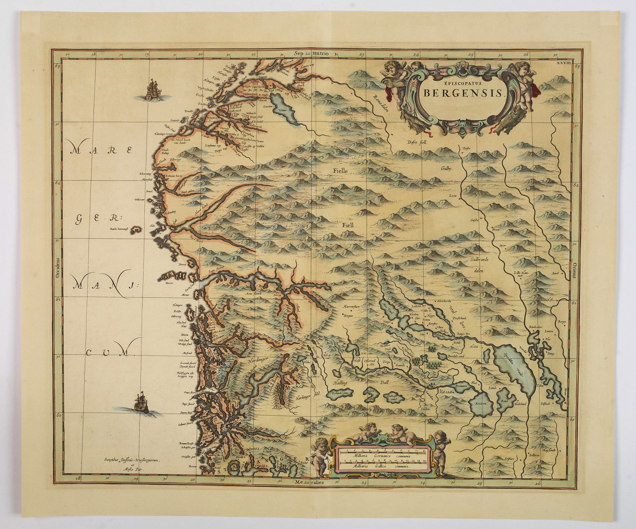 JANSSONIUS / PITT., Episcopatus Bergensis., antique map, old maps