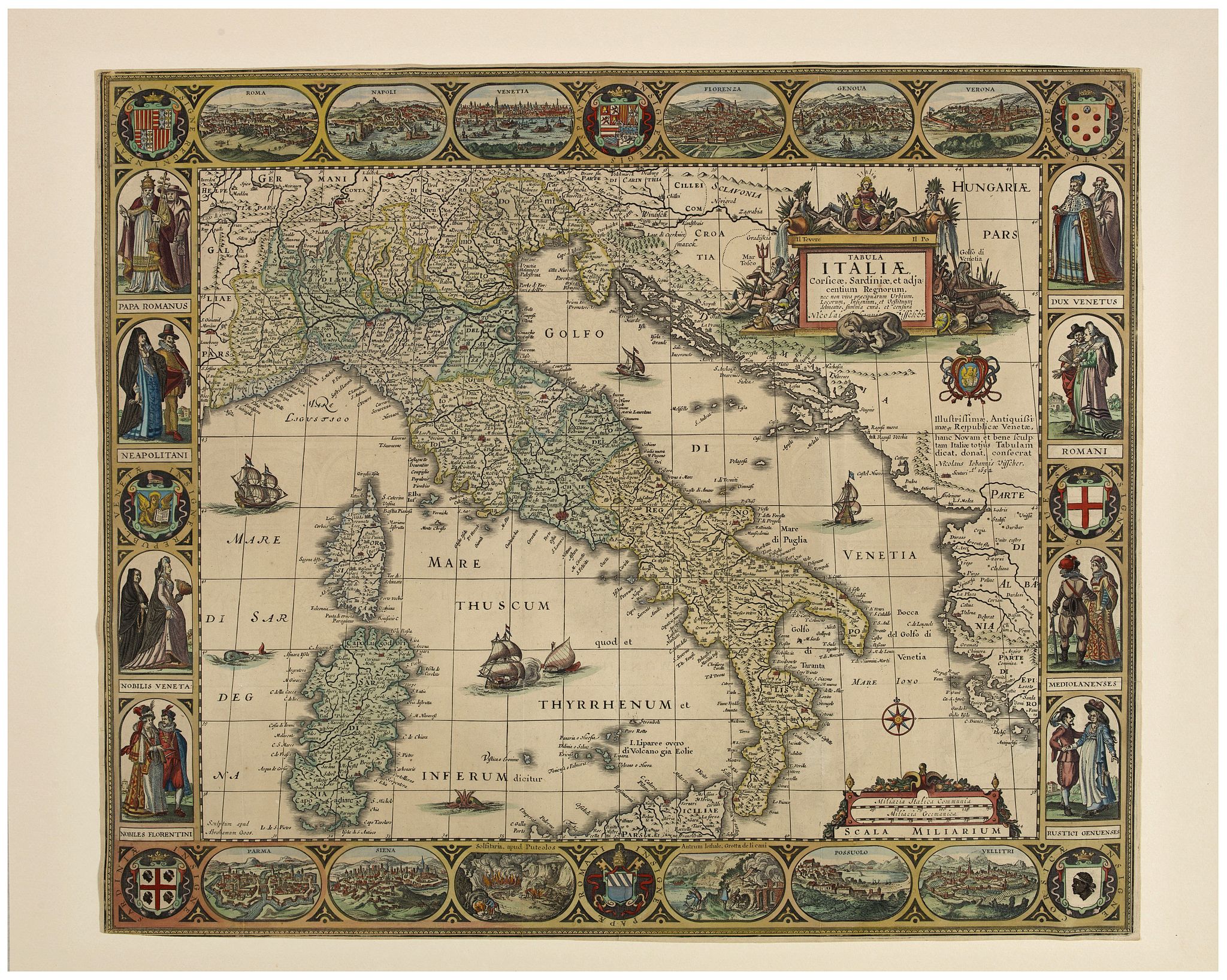 VISSCHER, Claes Jansz., Tabula Italiae, Corsicae, Sardiniae et adjacentium Regnorum. A°1652., antique map, old maps