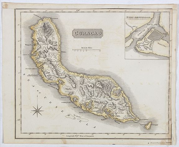 THOMSON, J., Curaçao., antique map, old maps