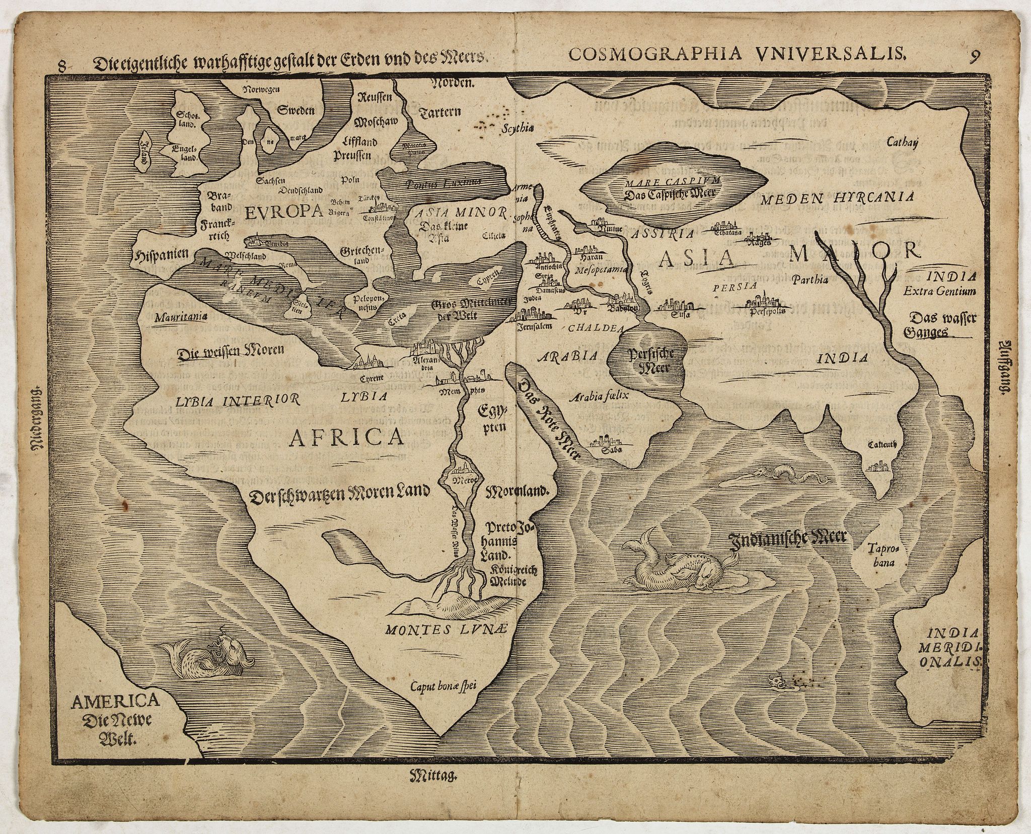 BÜlNTING, H., Die eigentliche warhafftige der Erden und des Meers. - Cosmographia Universalis. . ., antique map, old maps