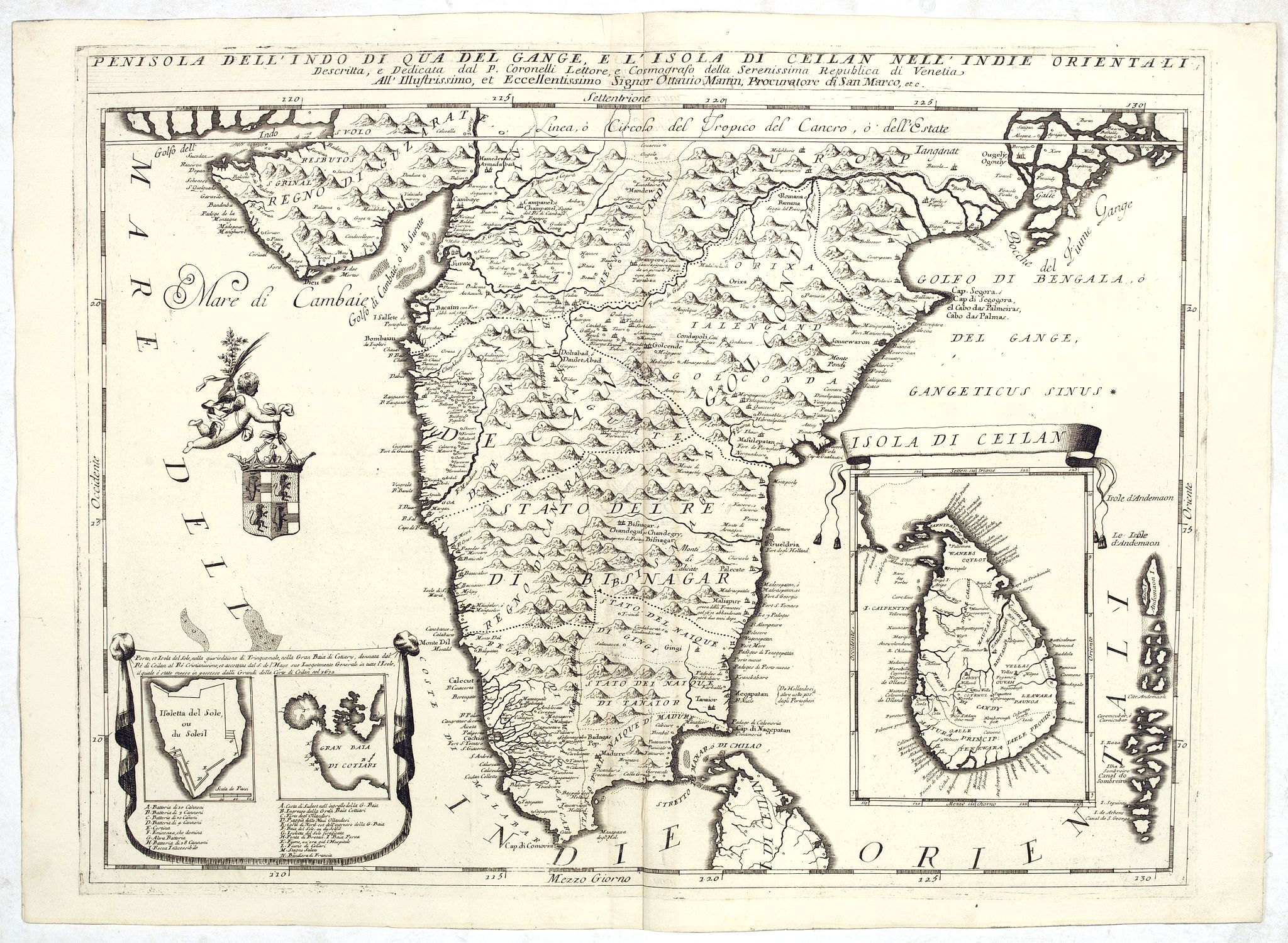 CORONELLI, V.M., Penisola dell'Indo di qua del Gange, e l isola di Ceilan.., antique map, old maps