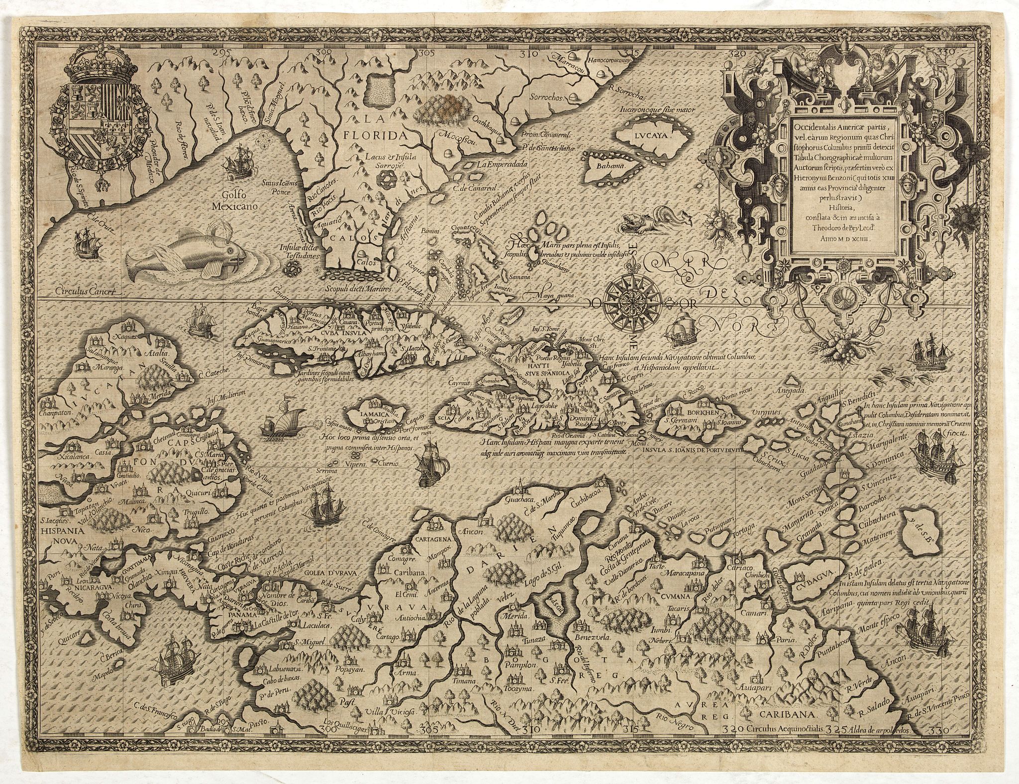 DE BRY, Th., Occidentalis Americae partis.., antique map, old maps