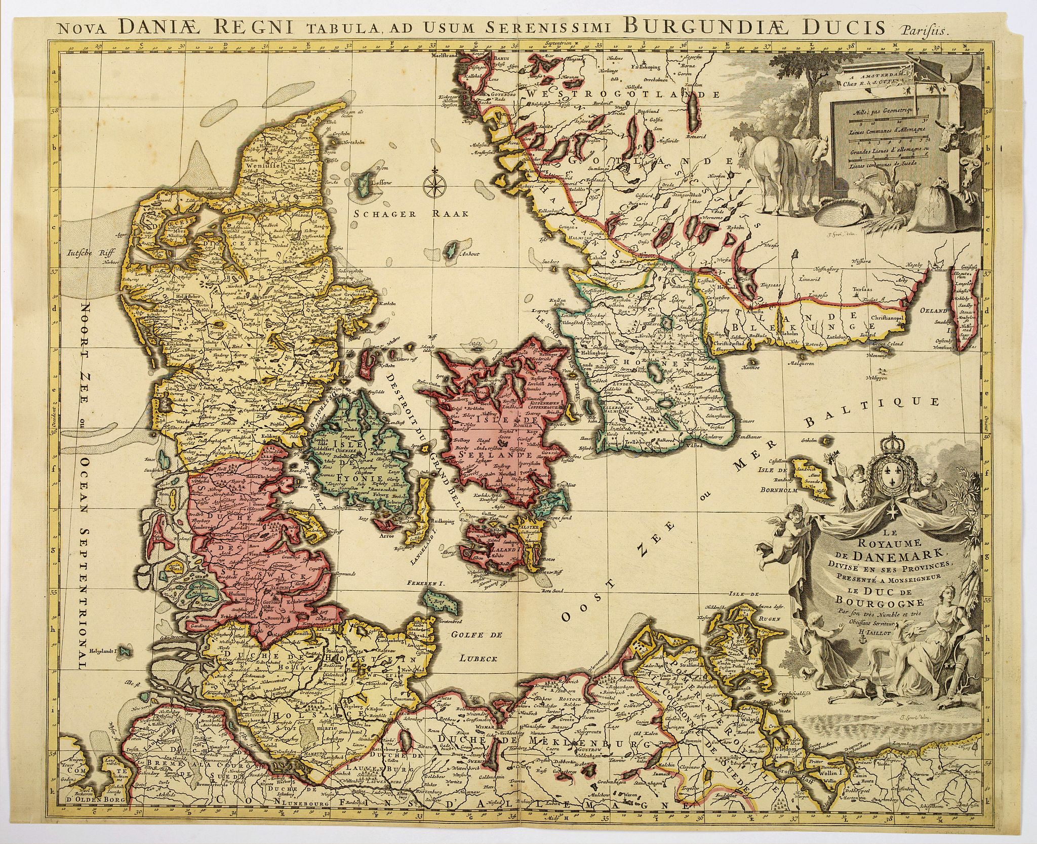 JAILLOT, H. / OTTENS, R & J., Le Royaume de Danemark divise en ses Provinces. . ., antique map, old maps