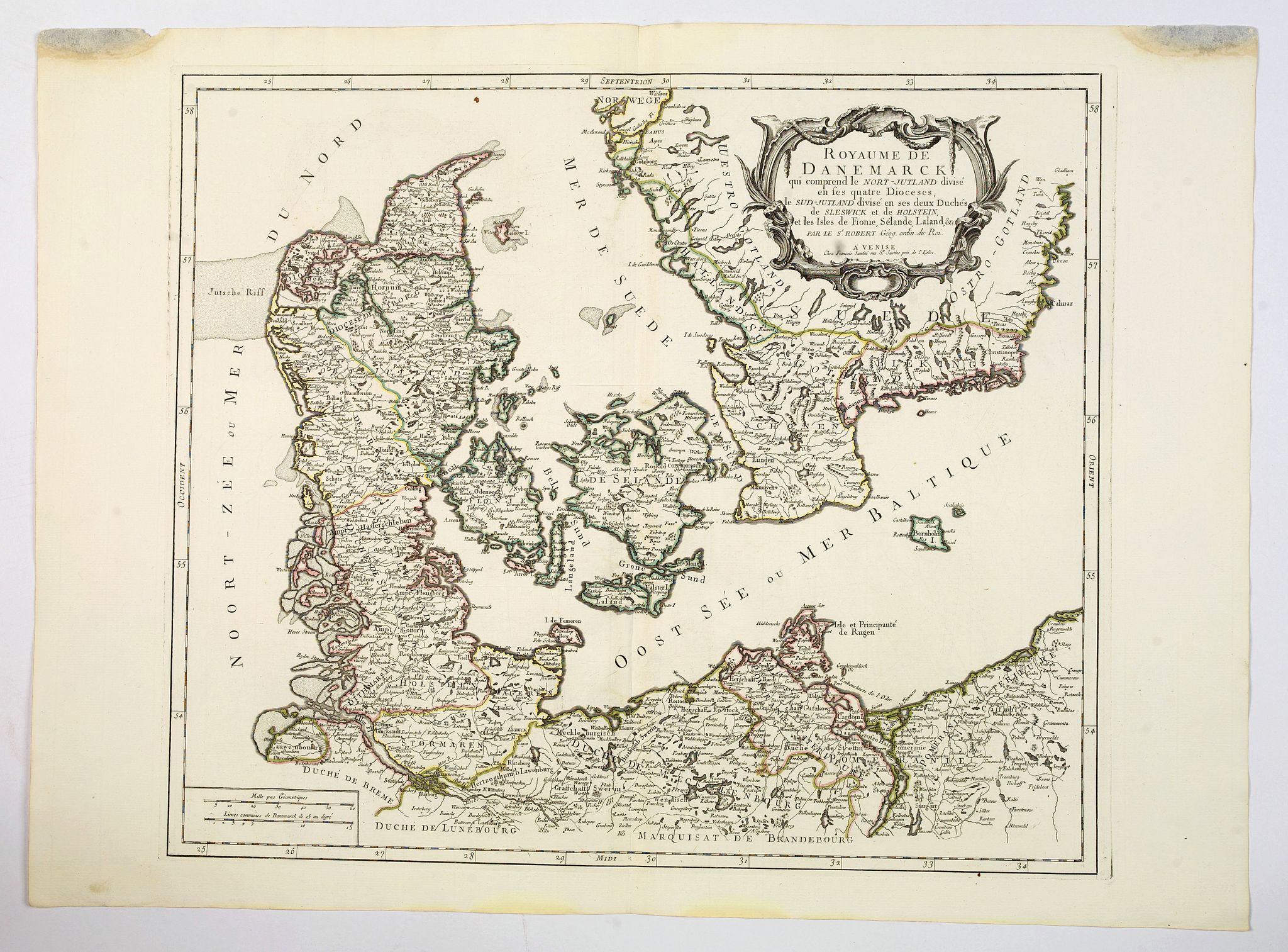 SANTINI, P. / REMONDINI, M., Royaume de Danemarck. qui comprend le Nort-Jutland . . . Sélande, Laland., antique map, old maps