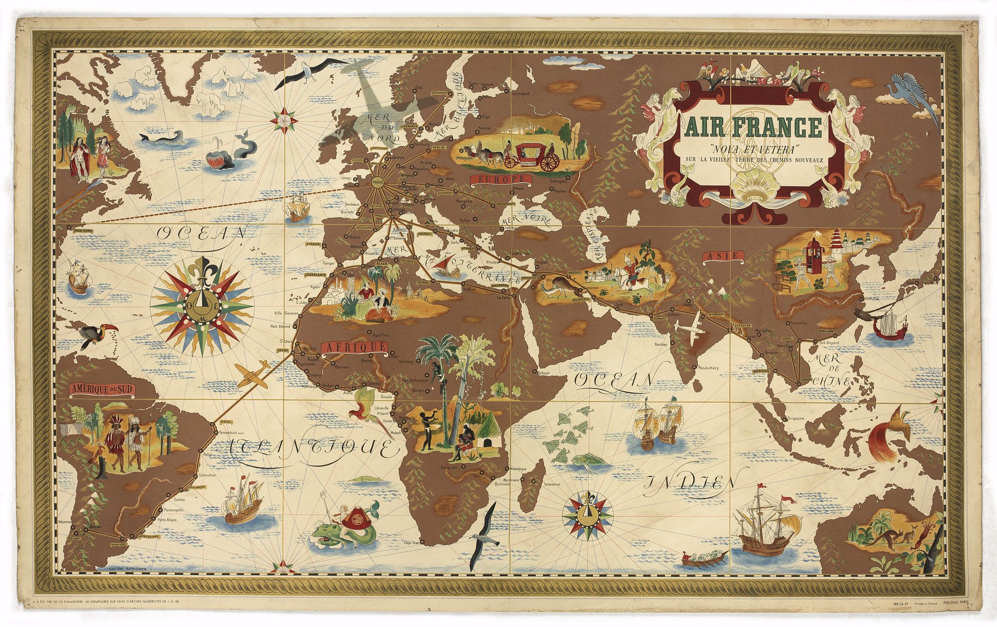 BOUCHER, L., AIR France - Nova et Vetera 'Sur la vieille terre des chemins nouveaux'., antique map, old maps