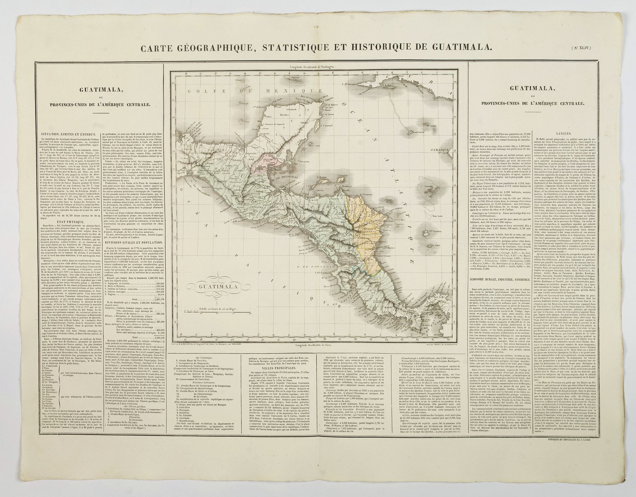 BUCHON, J.A., Carte Geographique, Statistique et Historique de Guatimala., antique map, old maps