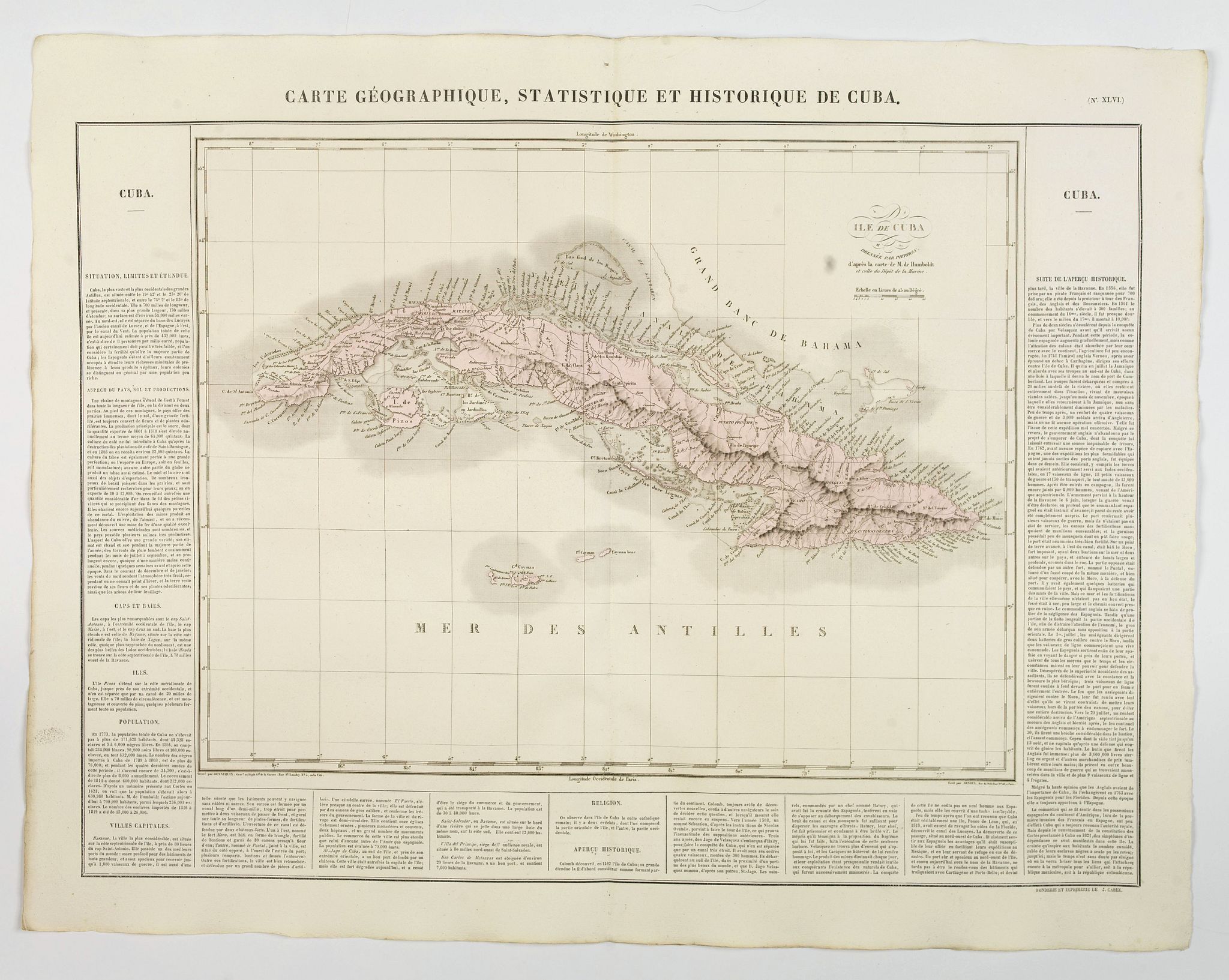 BUCHON, J.A., Carte Geographique, Statistique et Historique de Cuba., antique map, old maps