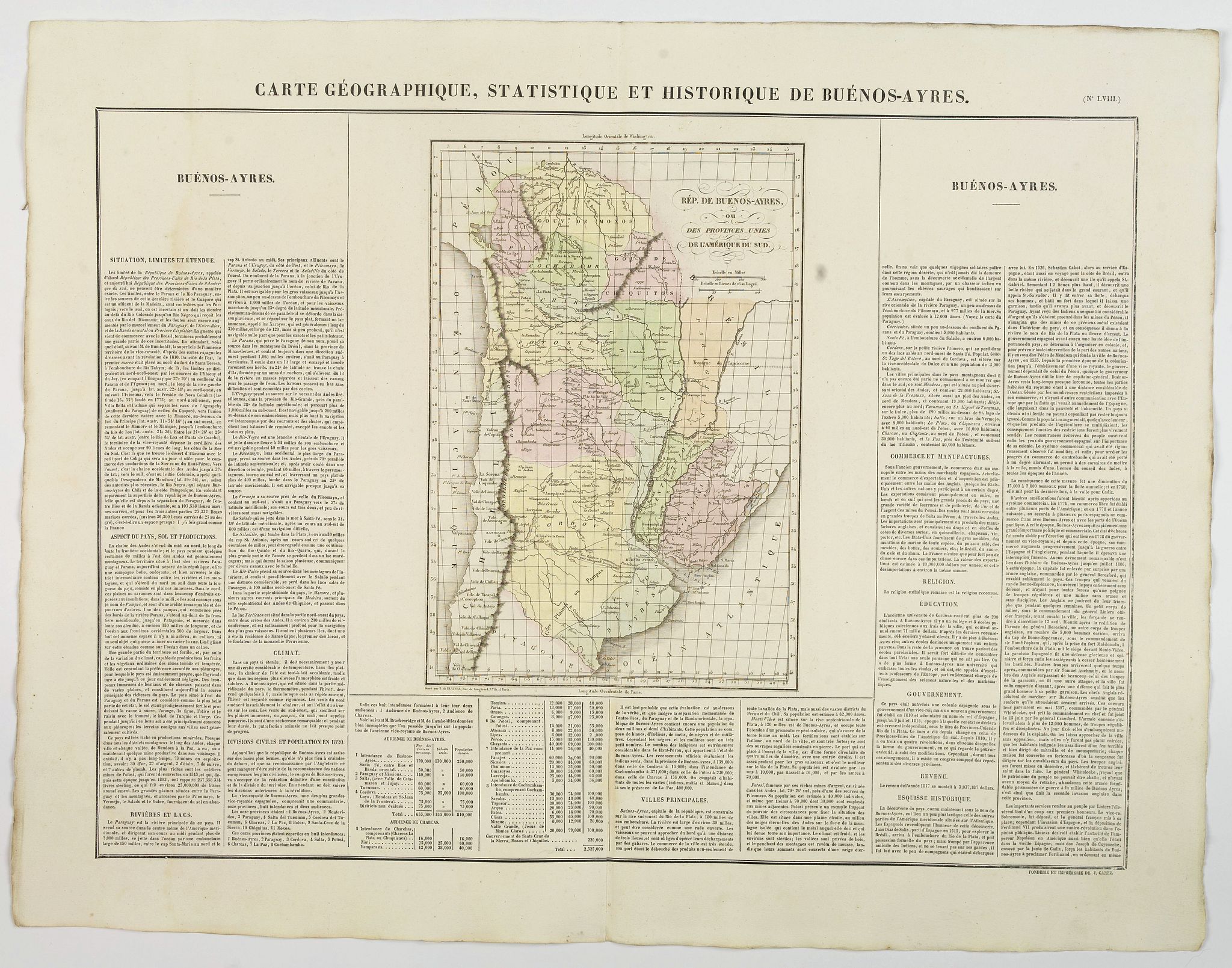 BUCHON, J.A., Carte Geographique, Statistique et Historique de Buenos-Ayres., antique map, old maps