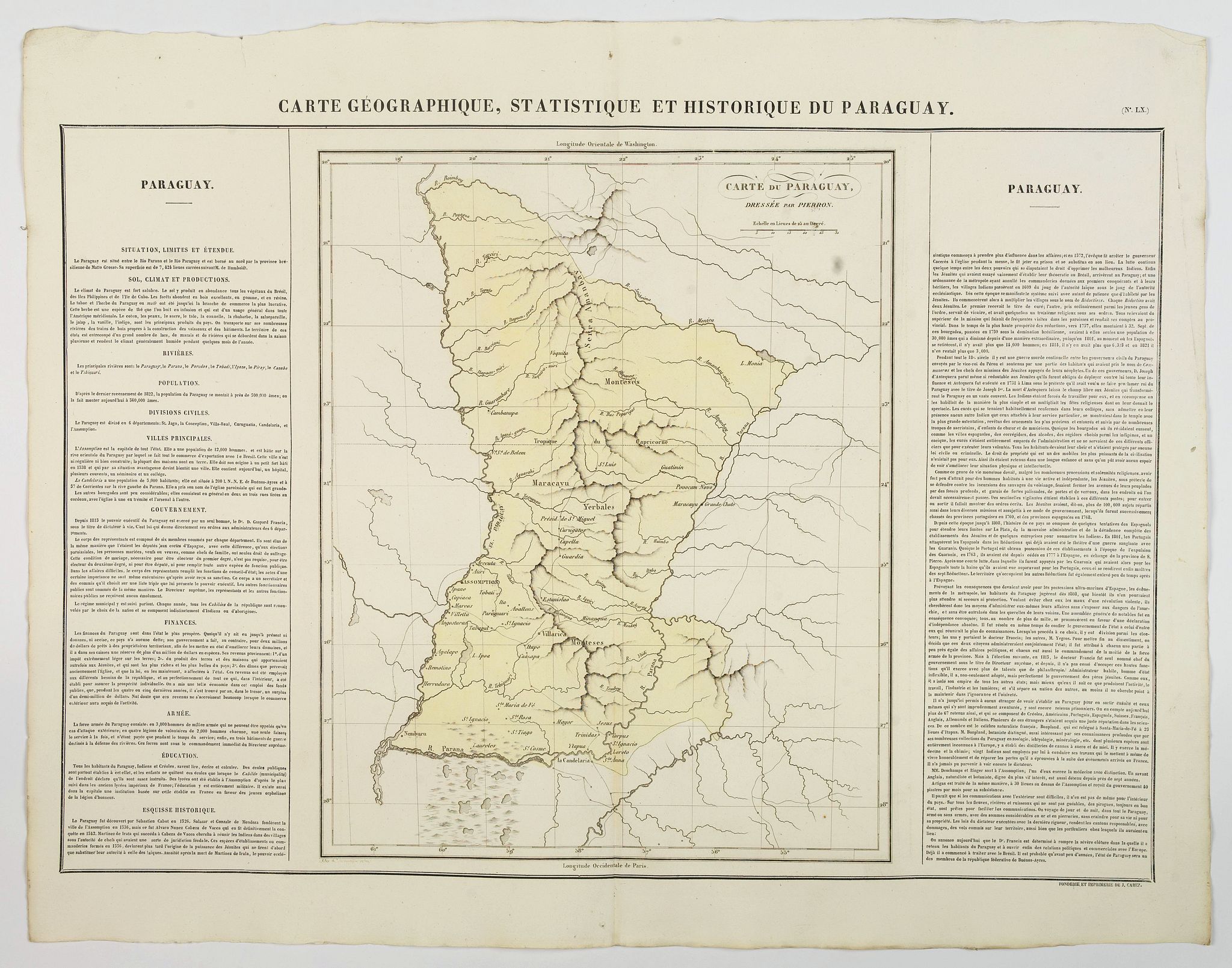 BUCHON, J.A., Carte Geographique, Statistique et Historique du Paraguay., antique map, old maps