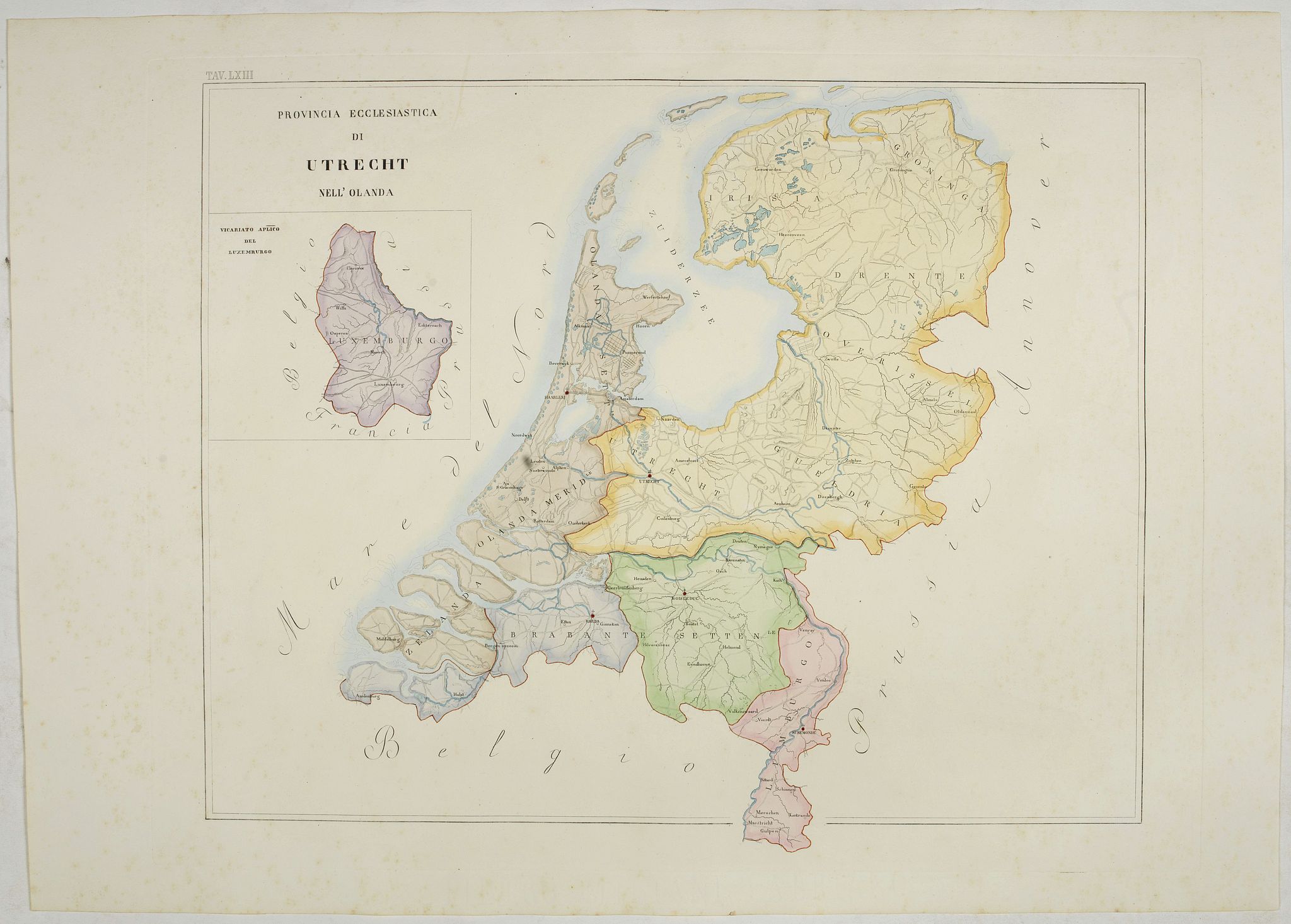PETRI Girolamo, Provincia ecclesiastica di Utrecht Nell' Olanda (Tav LXIII), antique map, old maps