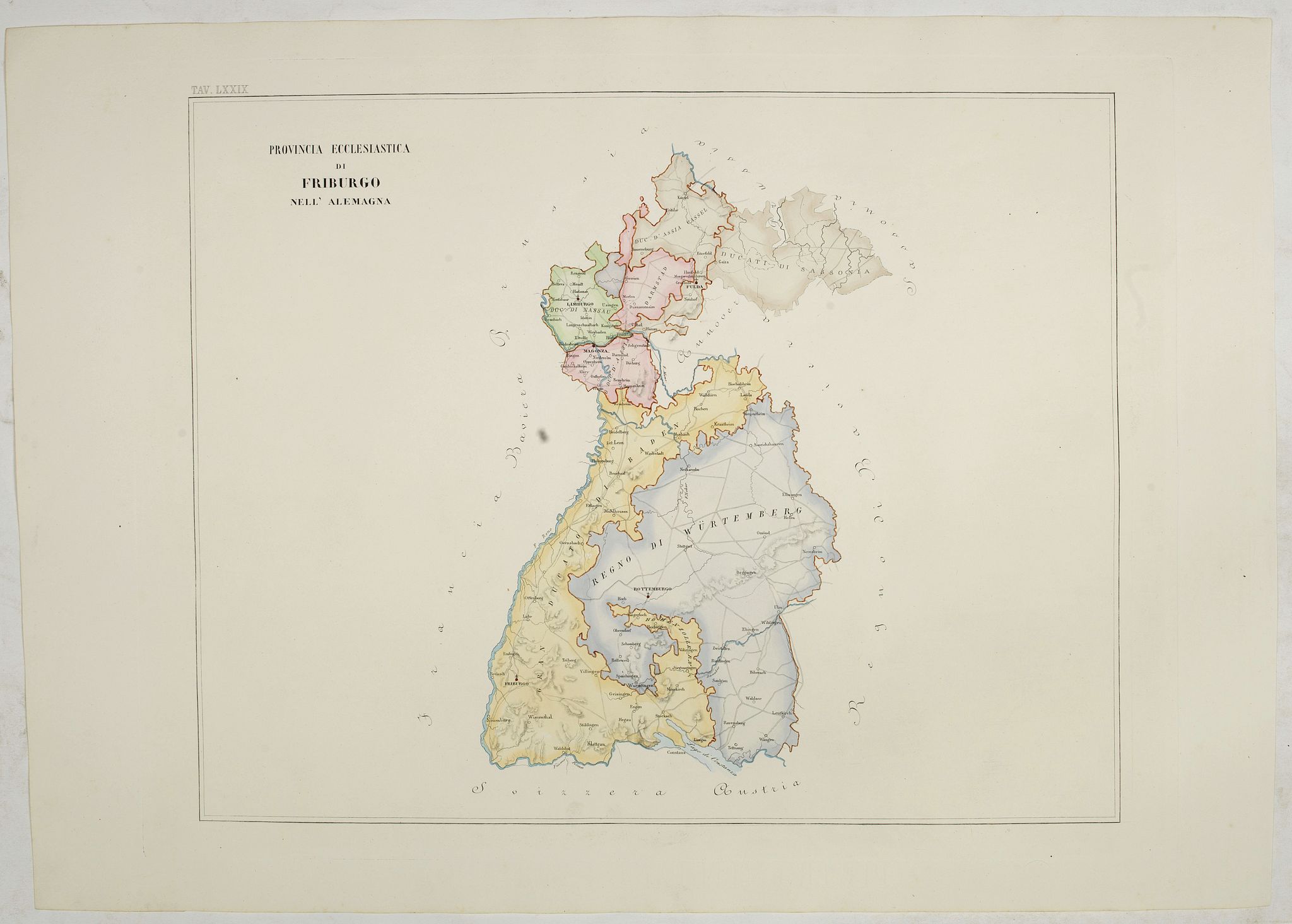 PETRI Girolamo, Provincia ecclesiastica di Frigurgo nell' Alemagna (Tav LXXIX), antique map, old maps