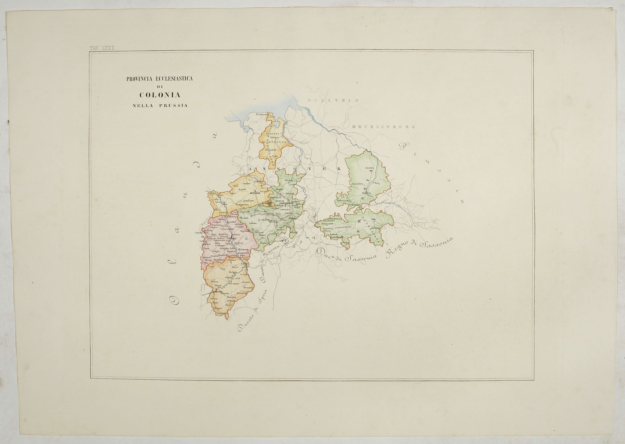 PETRI Girolamo, Provincia ecclesiastica di Colonia nella Prussia (Tav LXXX), antique map, old maps