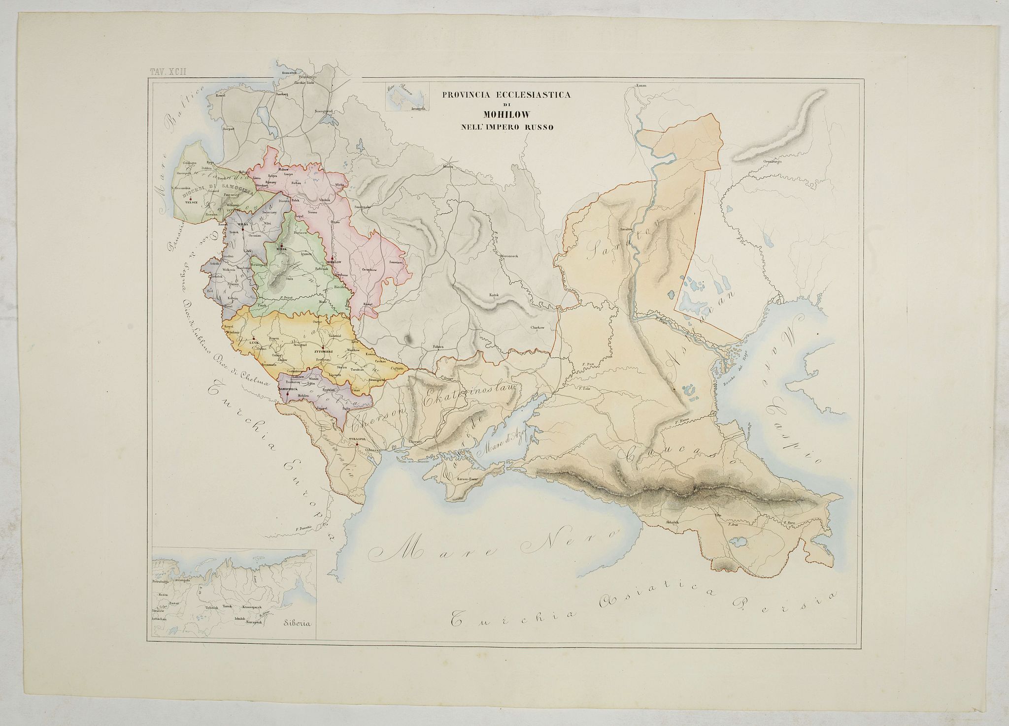 PETRI Girolamo, Provincia ecclesiastica di Mohilow nell' Impero Russo (Tav XCII), antique map, old maps