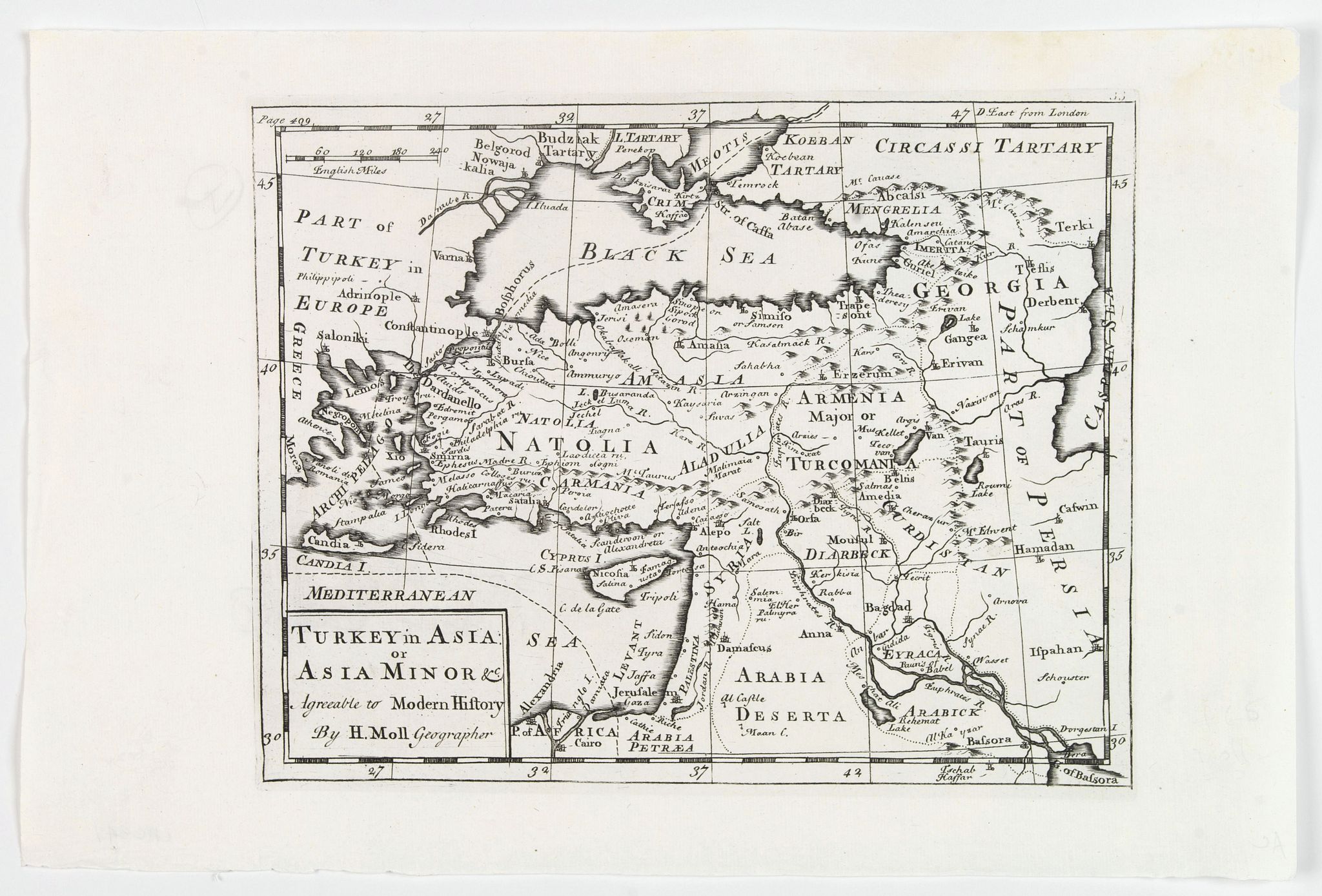 MOLL, Herman., Turkey in Asia or Asia Minor &c., Agreeable to Modern History., antique map, old maps