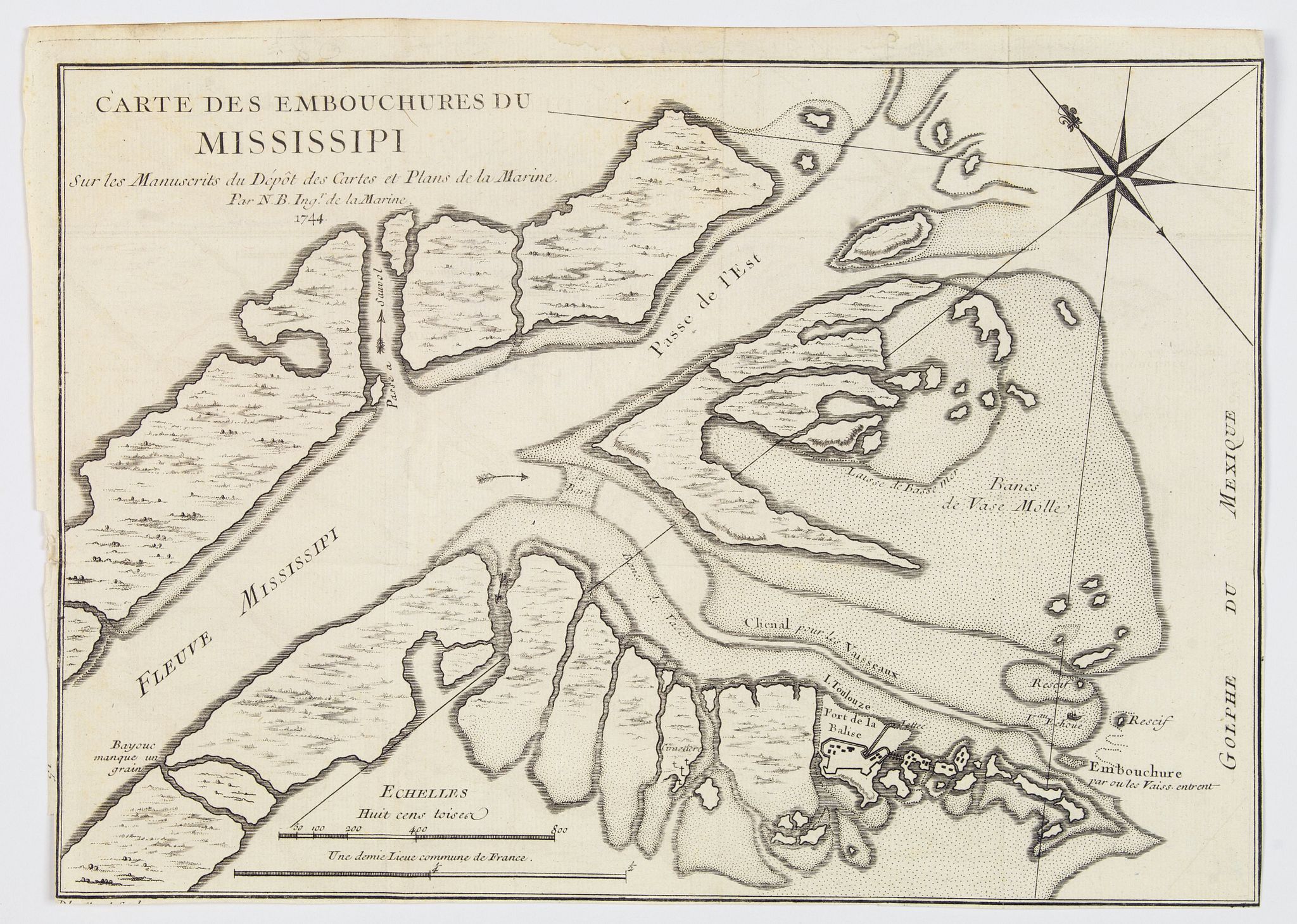 BELLIN, J., Carte des Embouchures du Mississipi., antique map, old maps