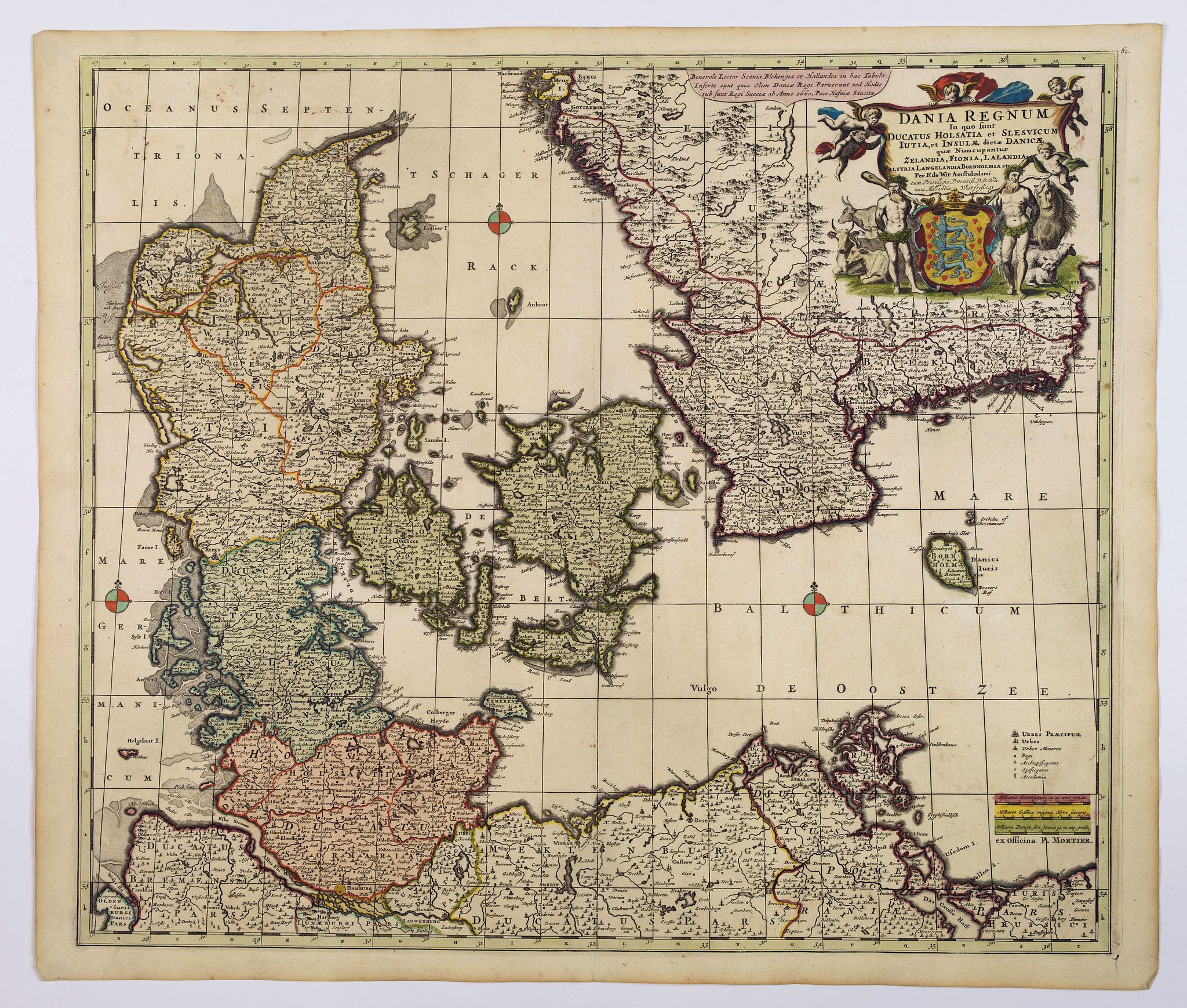 DE WIT, F. / COVENS, J. / MORTIER, C., Dania Regnum In quo sunt Ducatus Holsatia et Slesvicum Iutia, et Insule, dictae Danicae. . ., antique map, old maps