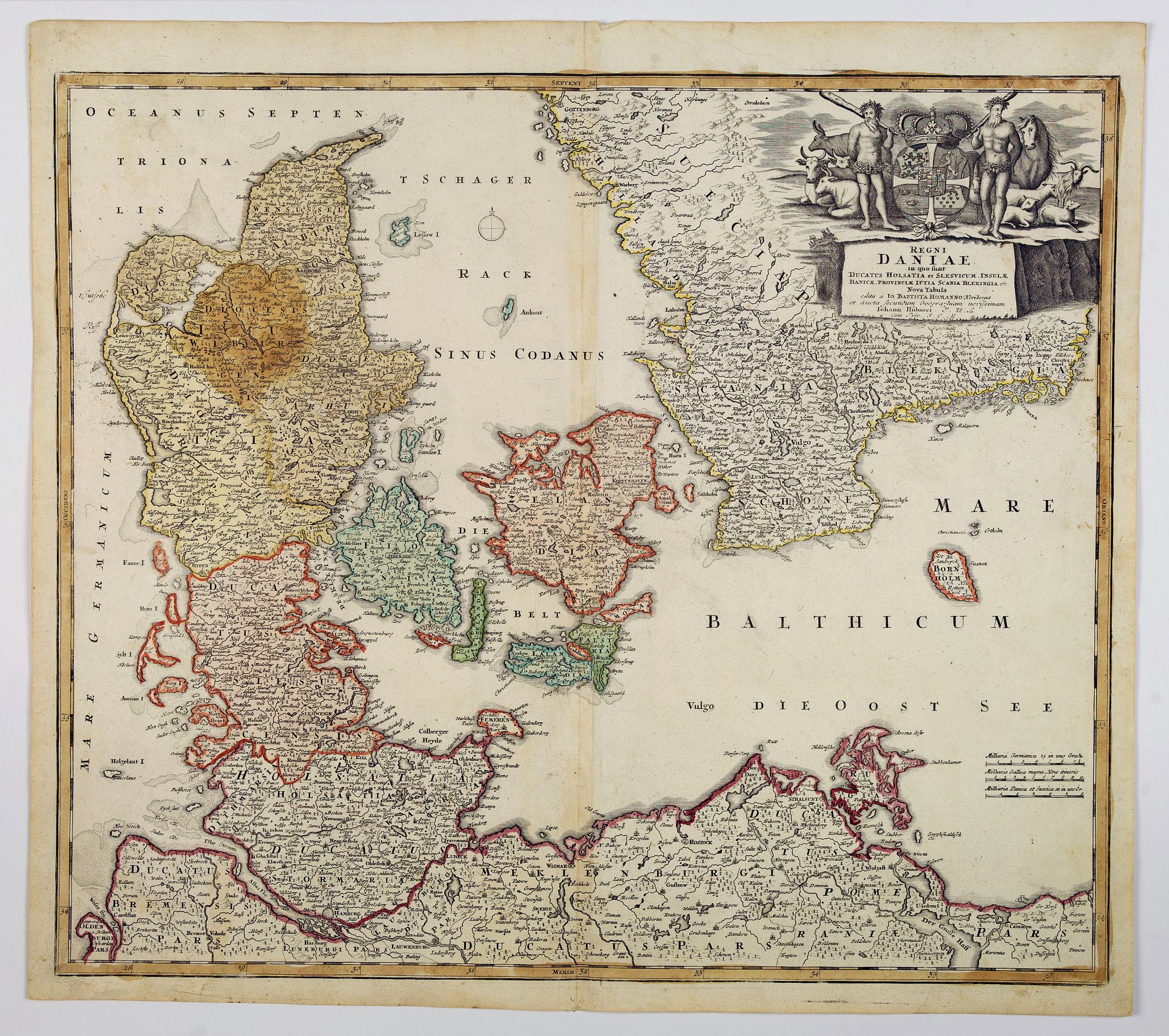 HOMANN, J.B., Regni Daniae in quo sunt. . ., antique map, old maps