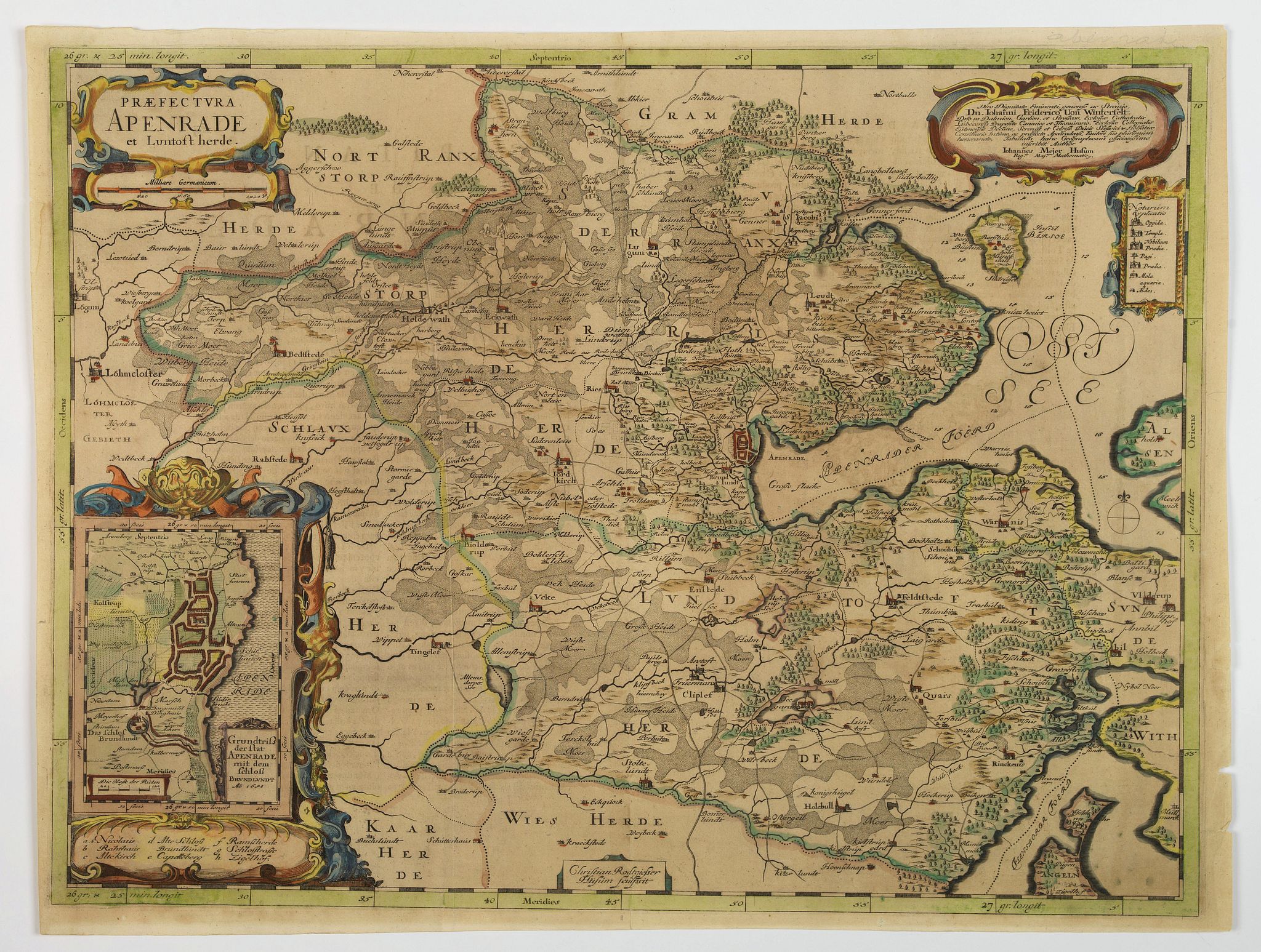 BLAEU, J., Praefectura Apenrade et Luntoft herde., antique map, old maps