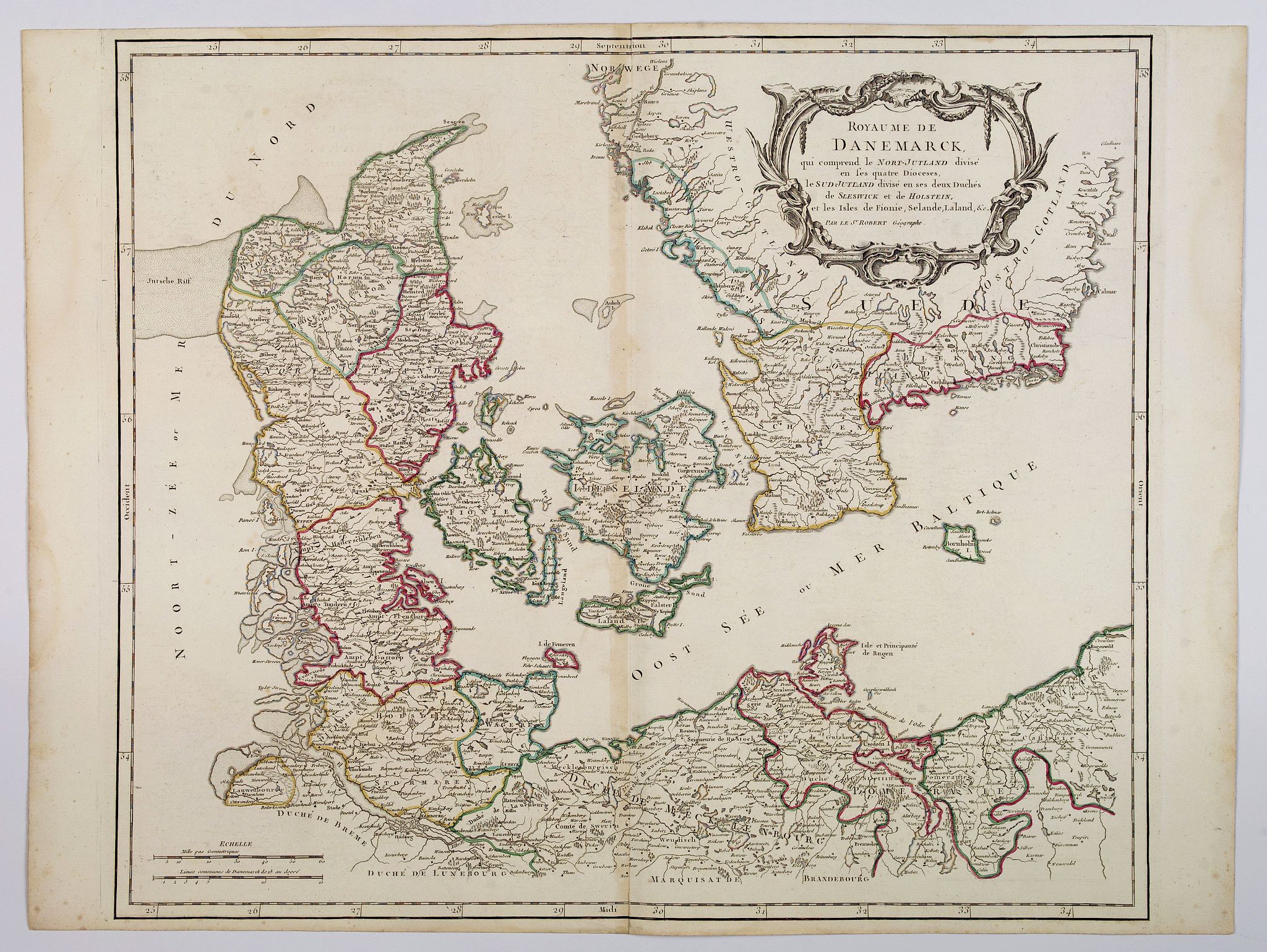ROBERT DE VAUGONDY, G., Royaume de Danemark. . ., antique map, old maps