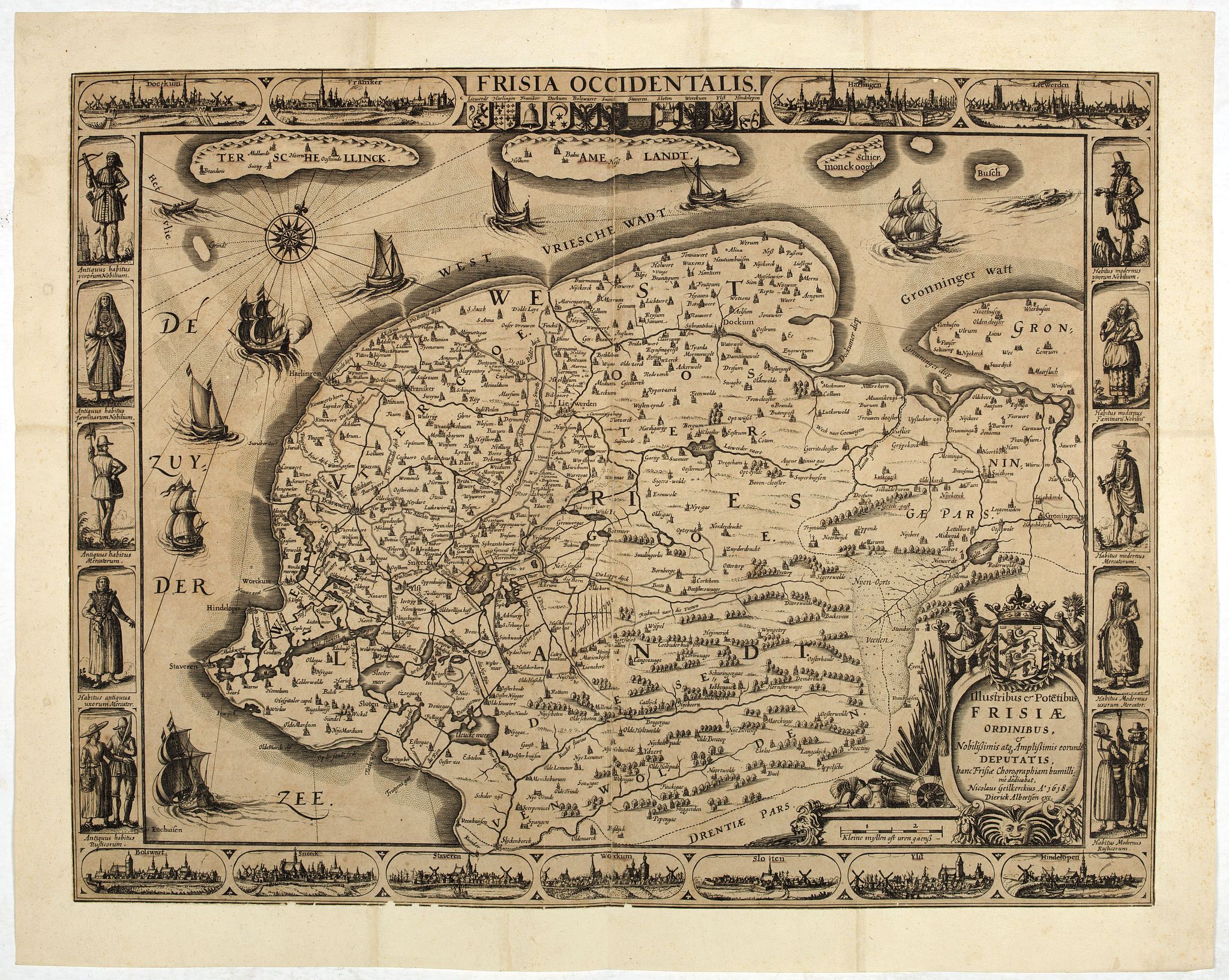 GEELKERCKEN, Nicolaes van., Frisia occidentalis., antique map, old maps