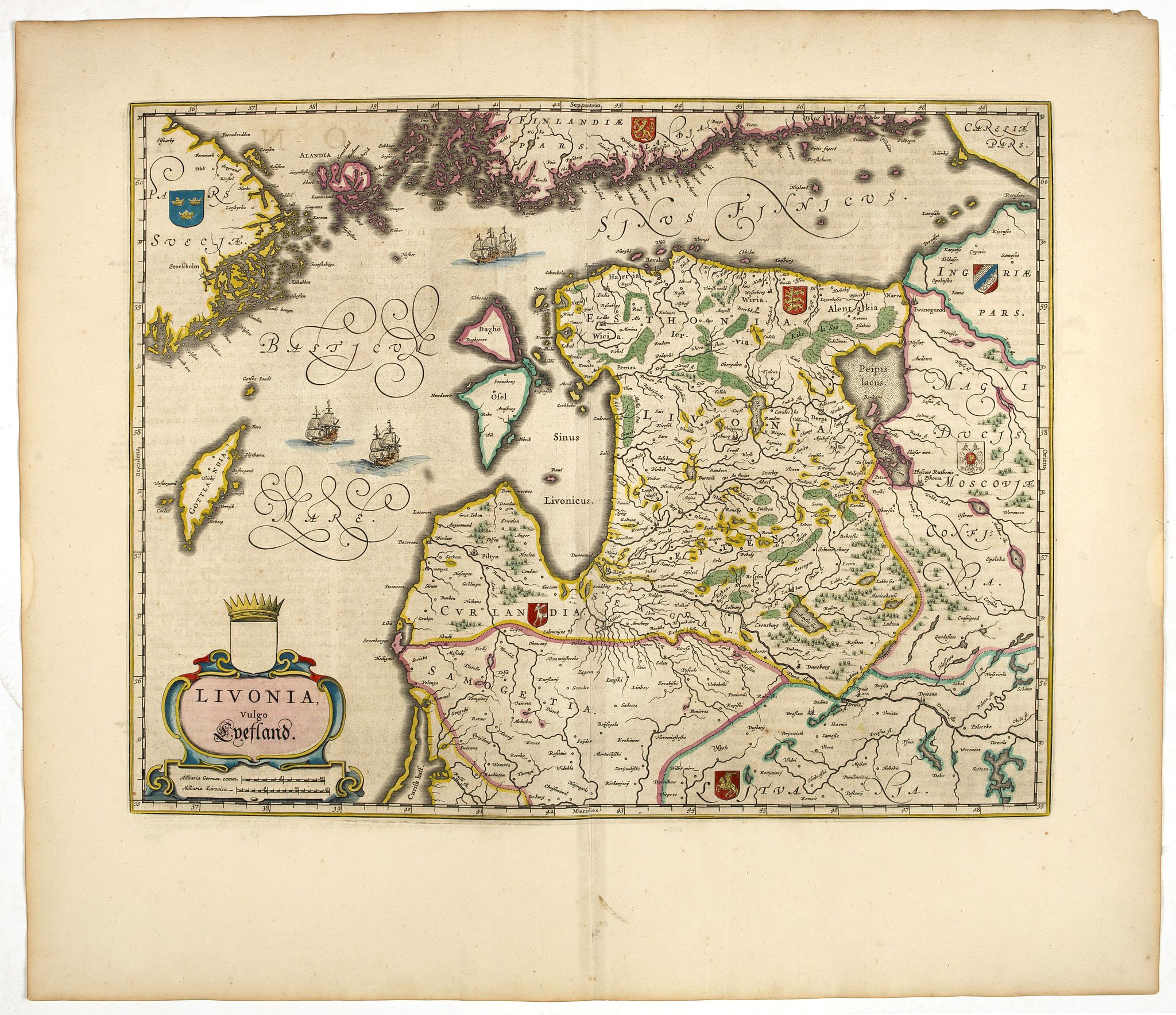 BLAEU, W., Livonia vulgo Lyefland., antique map, old maps