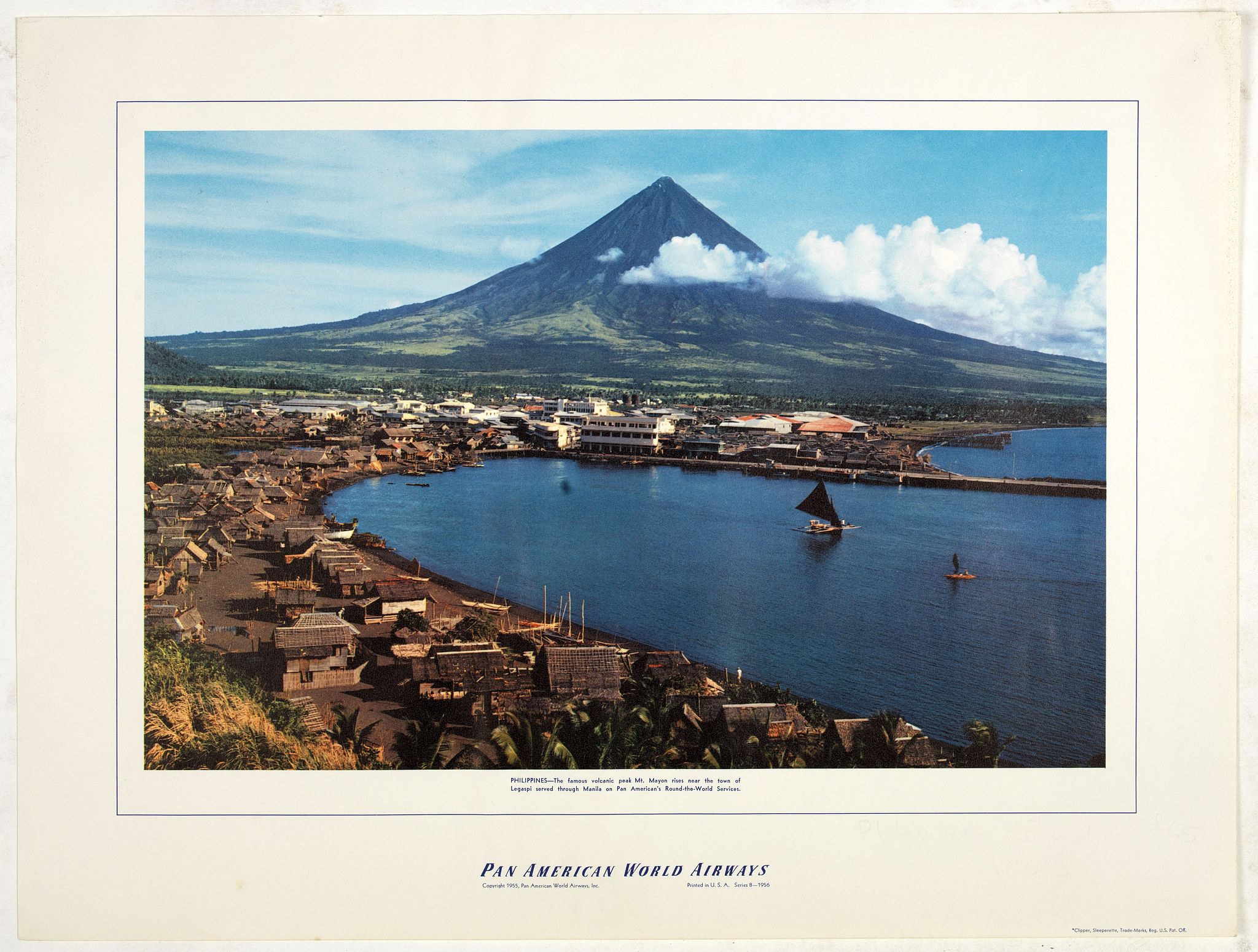 PAN AMERICAN WORLD AIRLINES, Philippines - The famous volcanic peak Mt. Mayon. . ., antique map, old maps