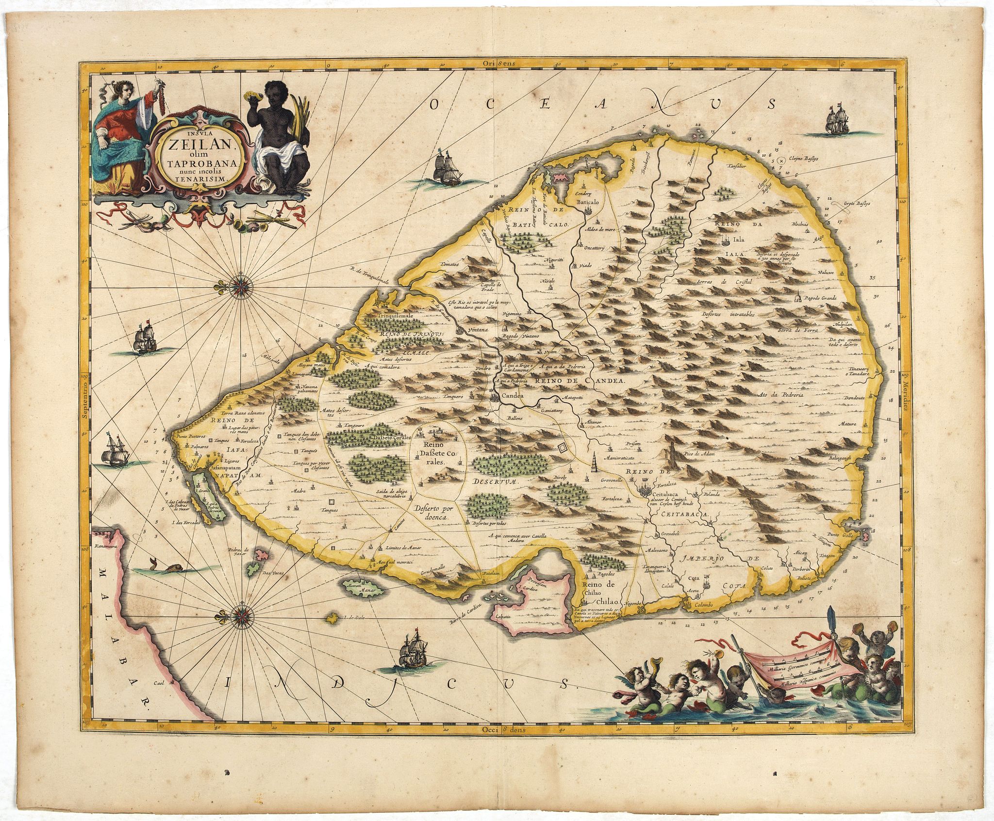 JANSSONIUS, J., Insula Zeilan olim Taprobana nunc incolis tenarisim., antique map, old maps