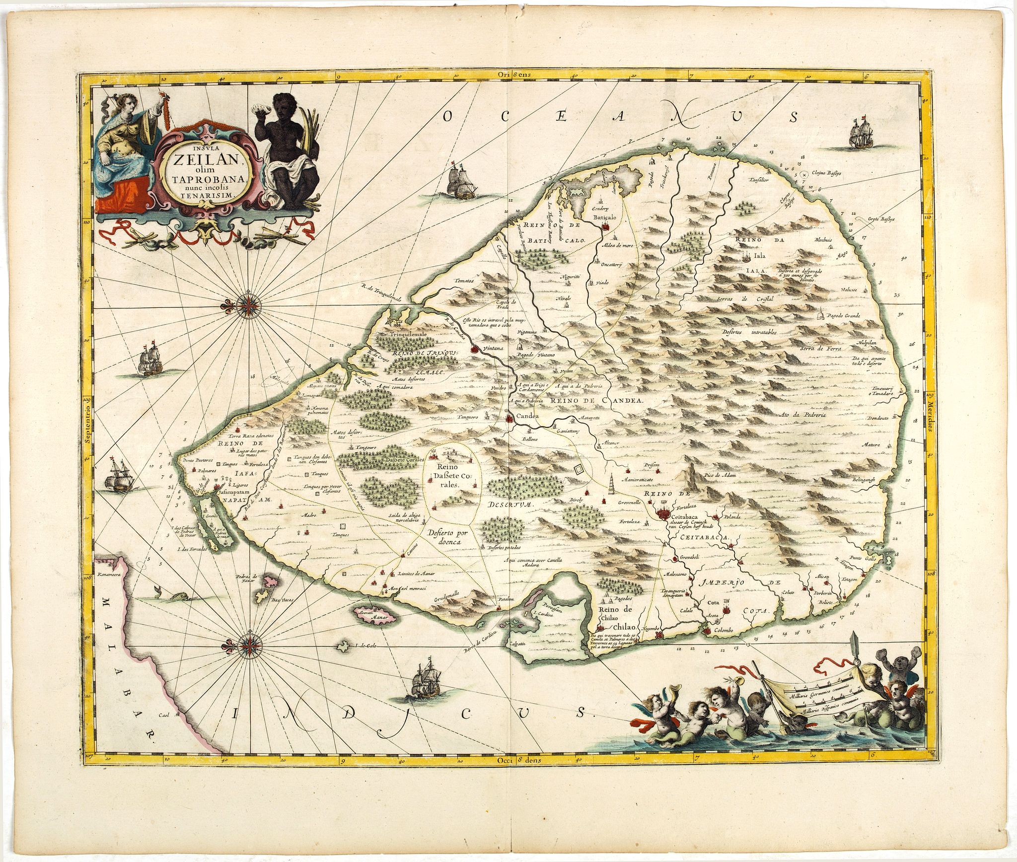 JANSSONIUS, J., Insula Zeilan olim Taprobana nunc incolis tenarisim., antique map, old maps