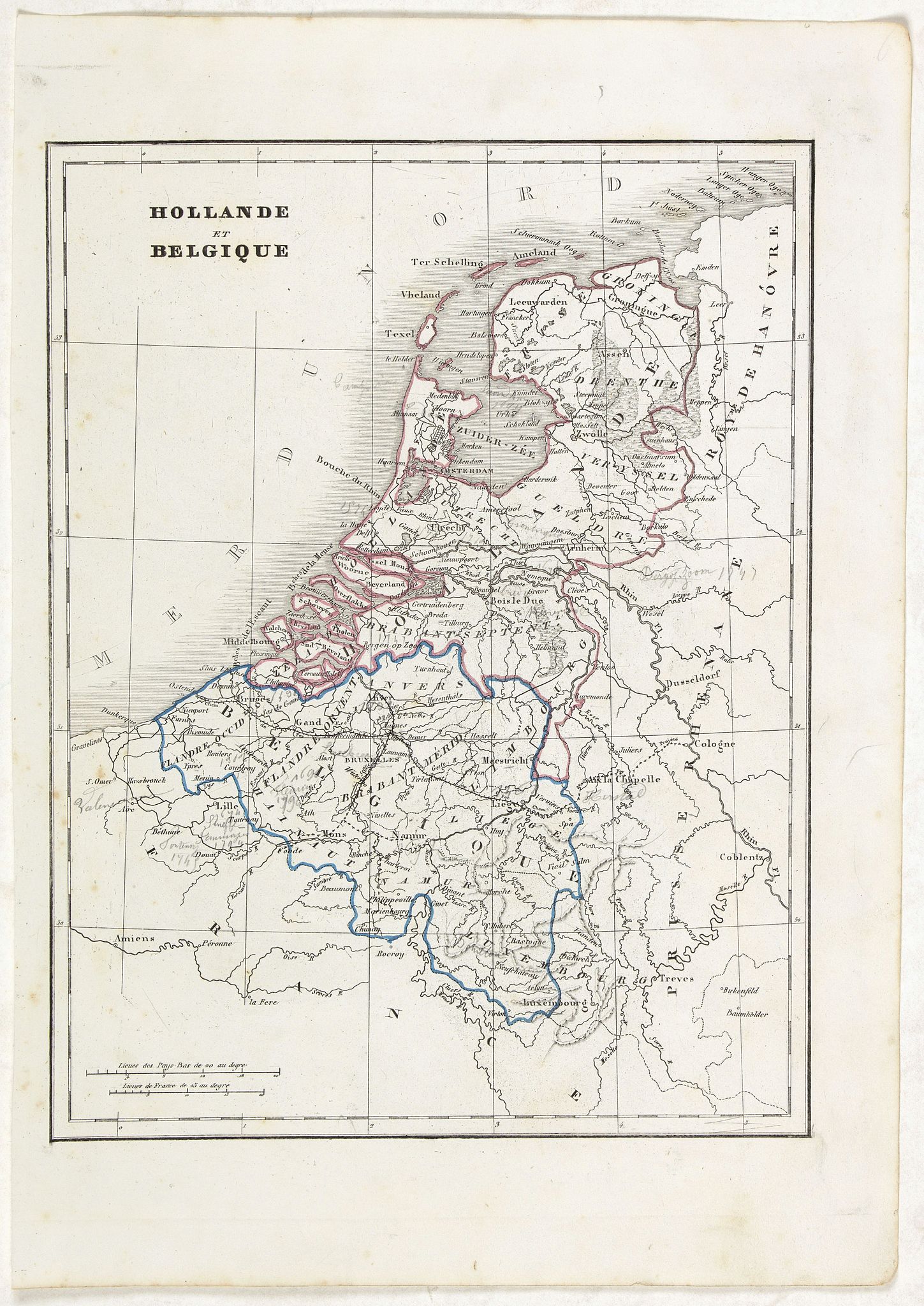 MONIN, C.V., Hollande et Belgique., antique map, old maps