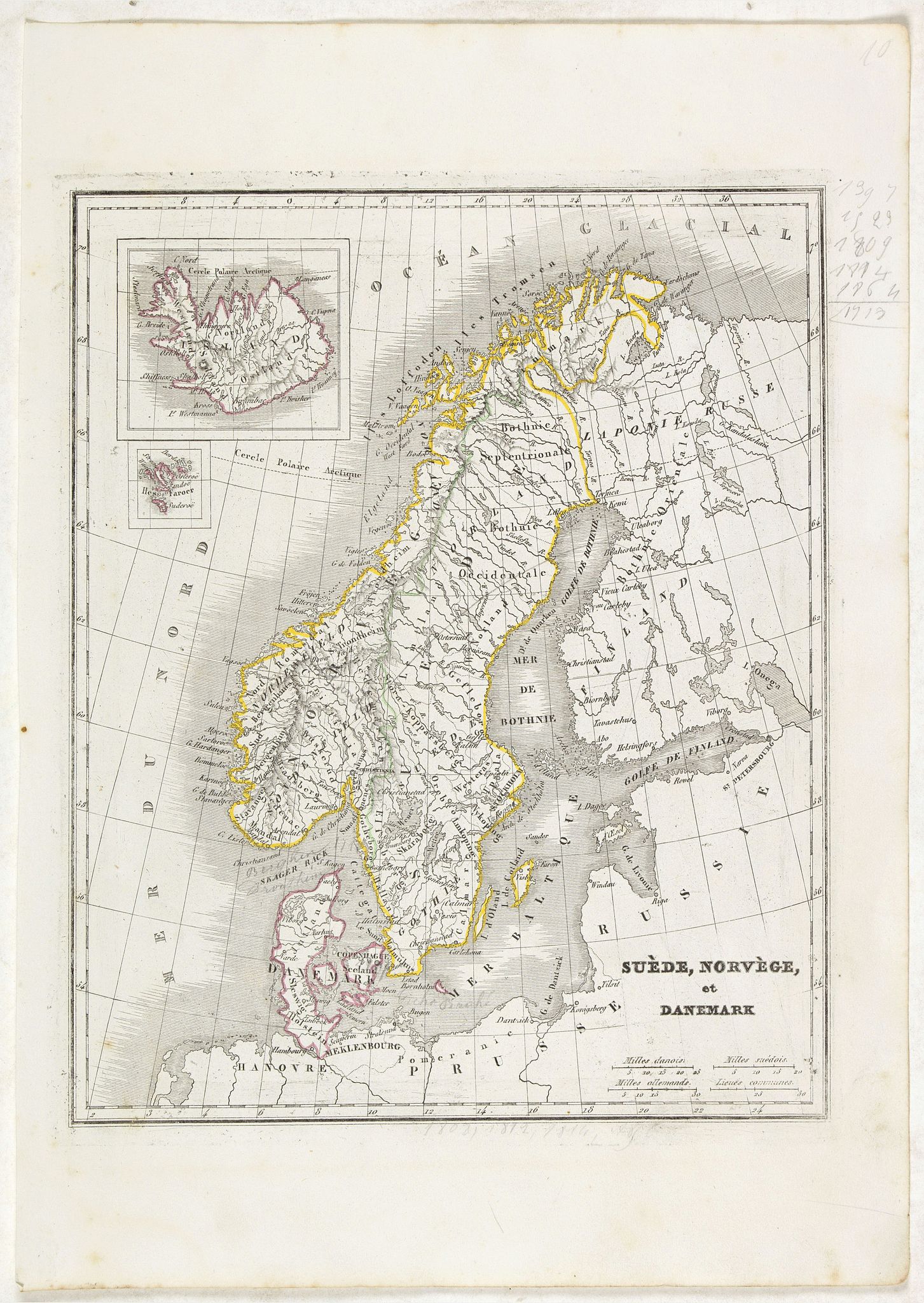 MONIN, C.V., Suède, Norvège et Danemark., antique map, old maps