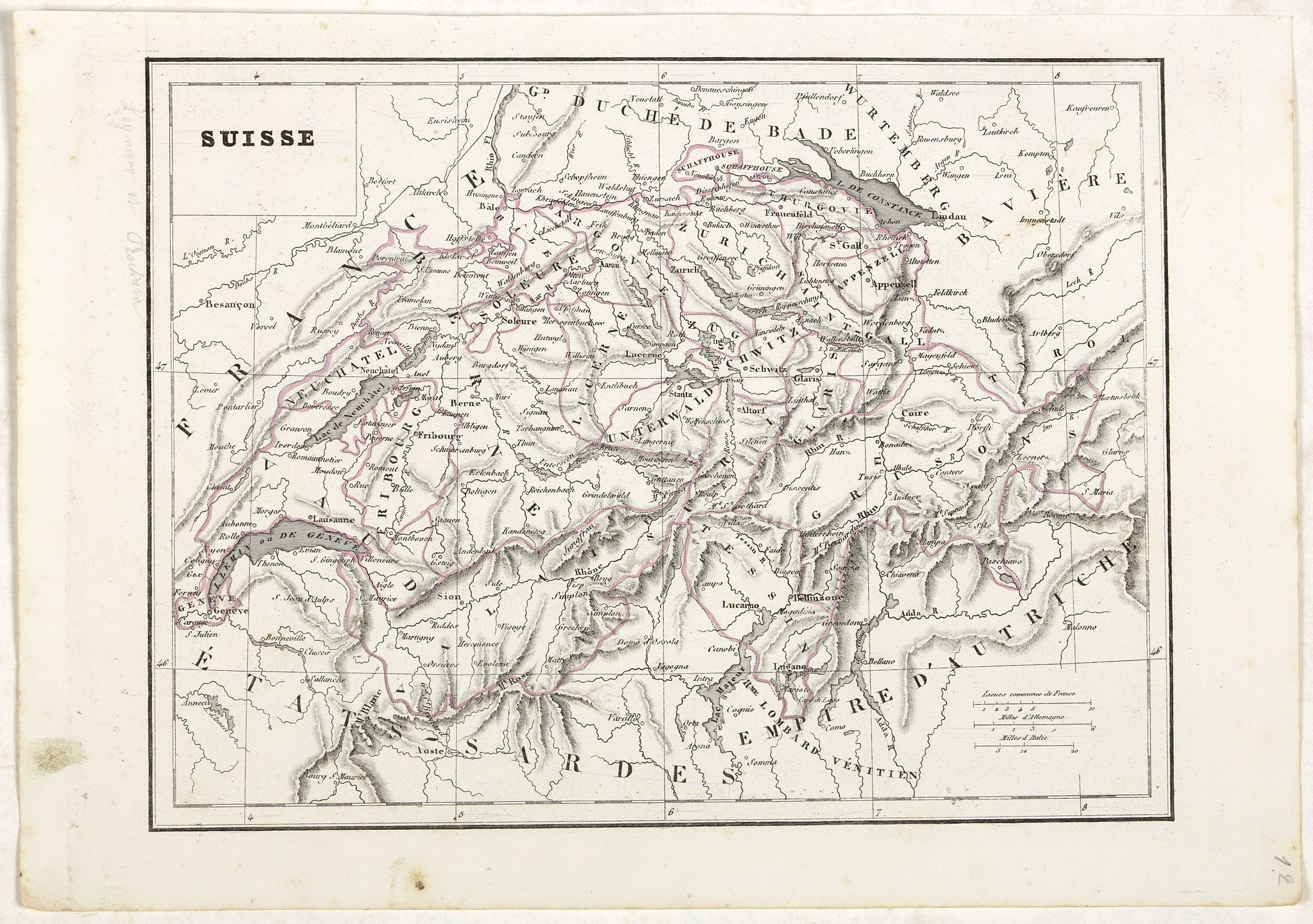 MONIN, C.V., Suisse., antique map, old maps