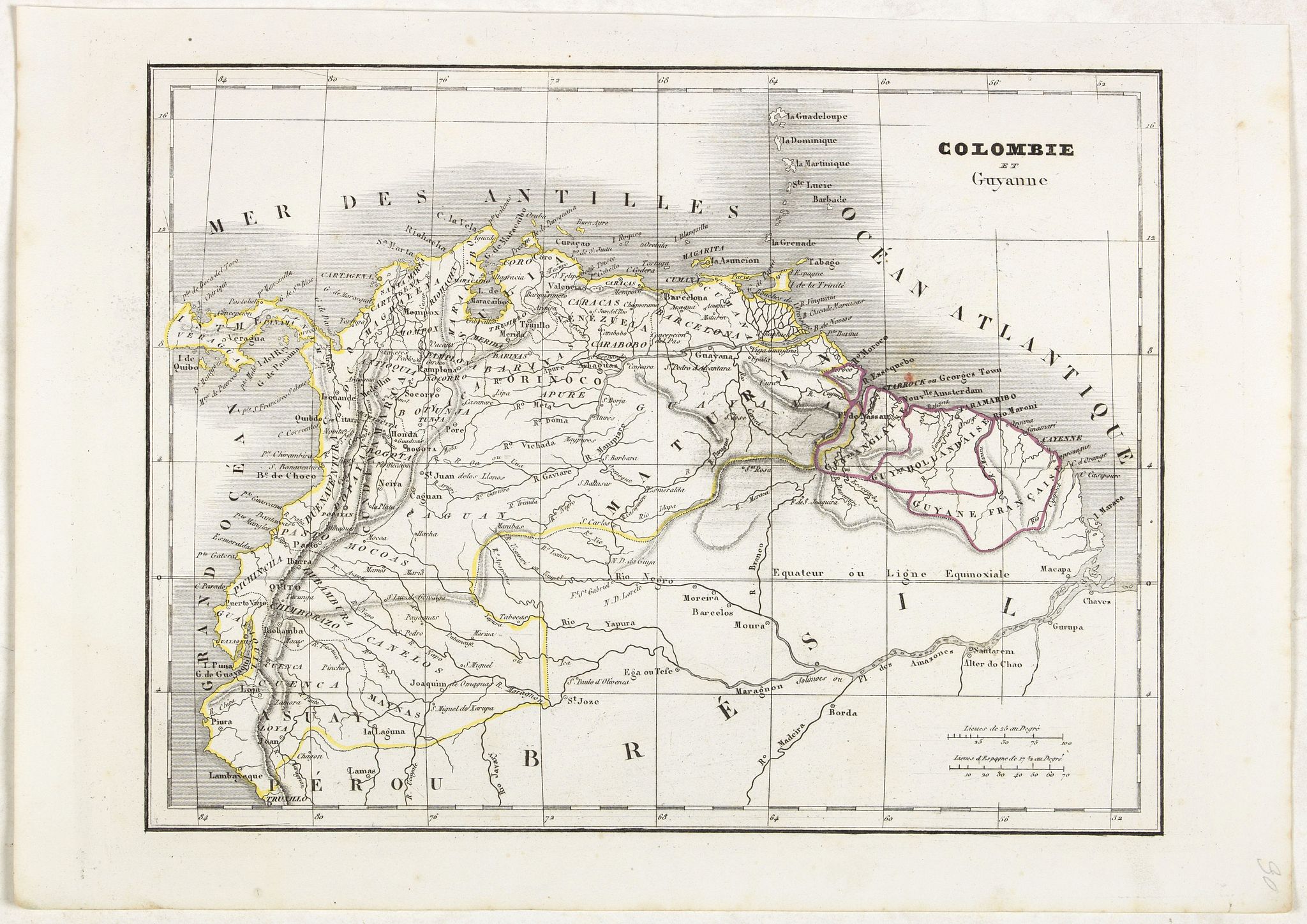 MONIN, C.V., Colombie et Guyanne., antique map, old maps