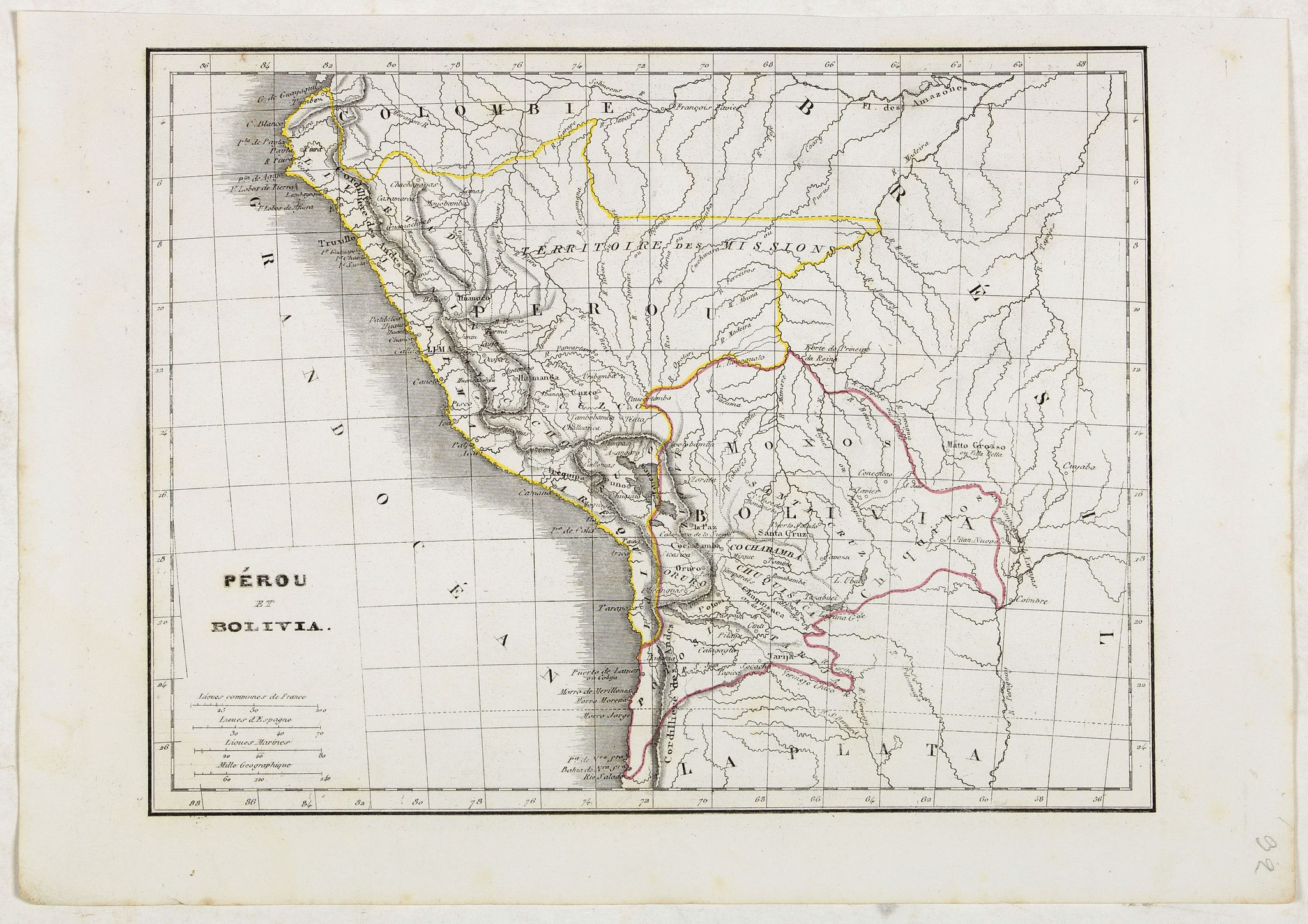 MONIN, C.V., Pérou et Bolivia., antique map, old maps