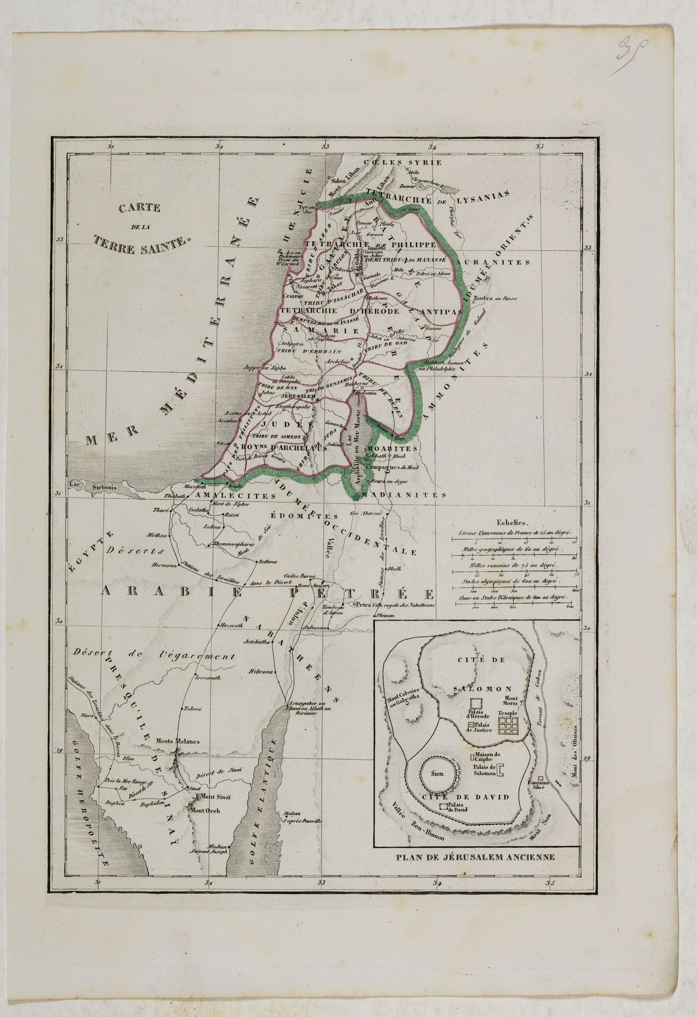 MONIN, C.V., Carte de la Terre Sainte., antique map, old maps